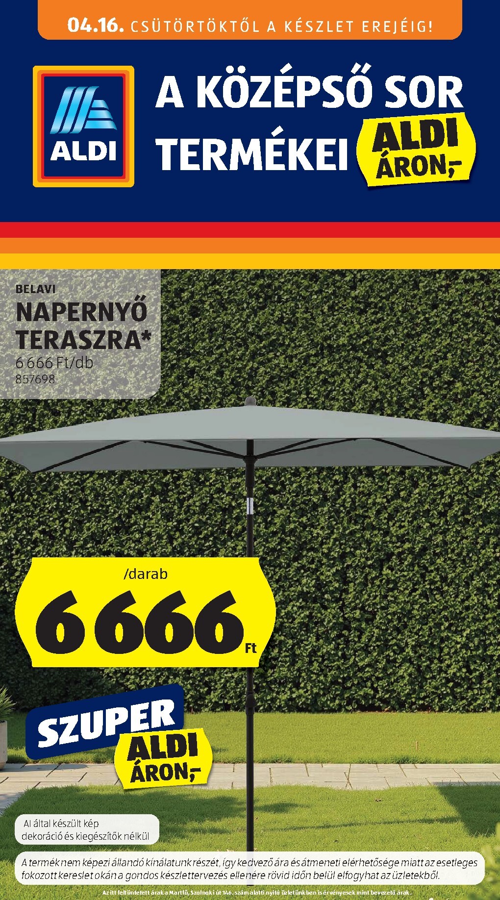 aldi - Aldi - Középső sor termékei hirdetmény a következő hétre csütörtöktől 2026.04.16.-tól szerdától 2026.04.22.-ig