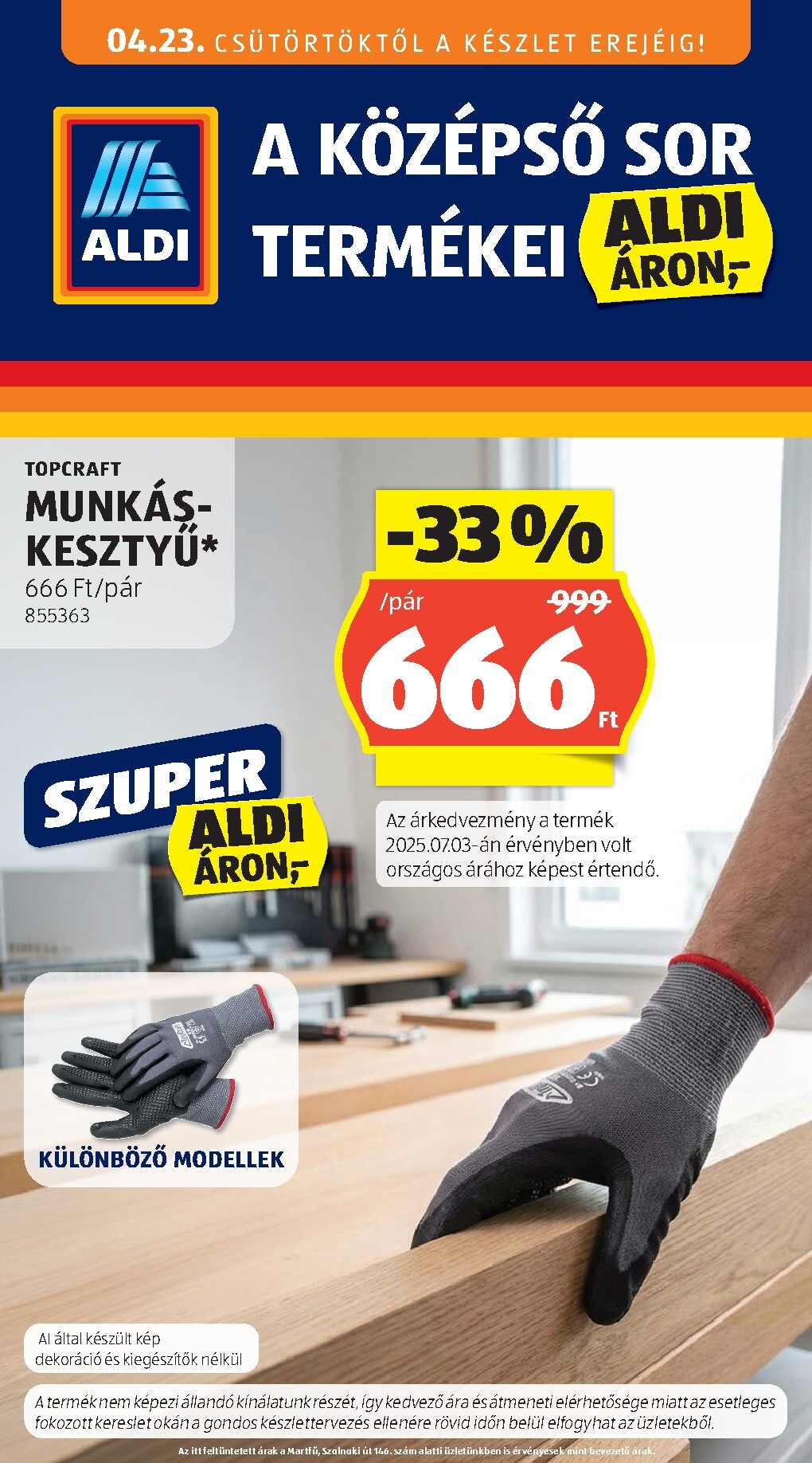 aldi - Aldi - Középső sor termékei hirdetmény a következő hétre csütörtöktől 2026.04.23.-tól szerdától 2026.04.29.-ig - page: 1