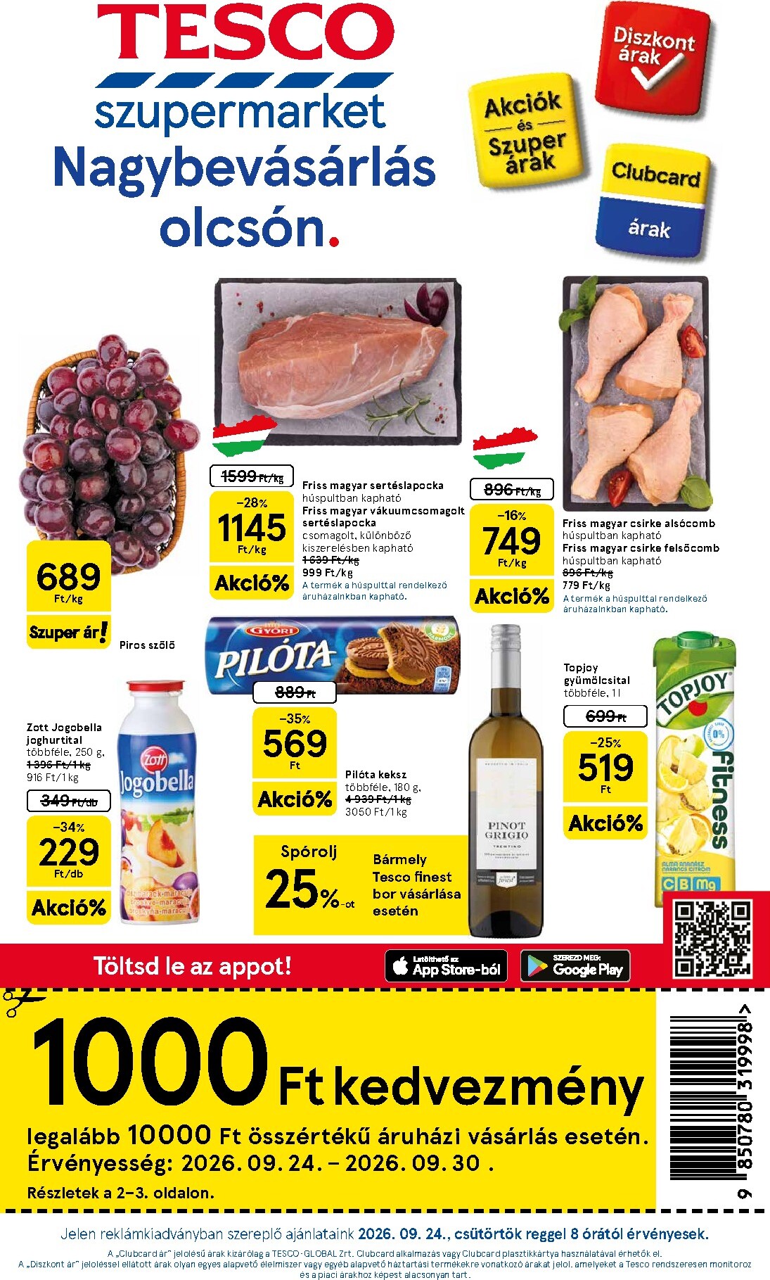 tesco - A jövőbeli Tesco szupermarket akciós újság csütörtöktől 2026.09.24.-tól szerdától 2026.09.30.-ig érvényes. - page: 1
