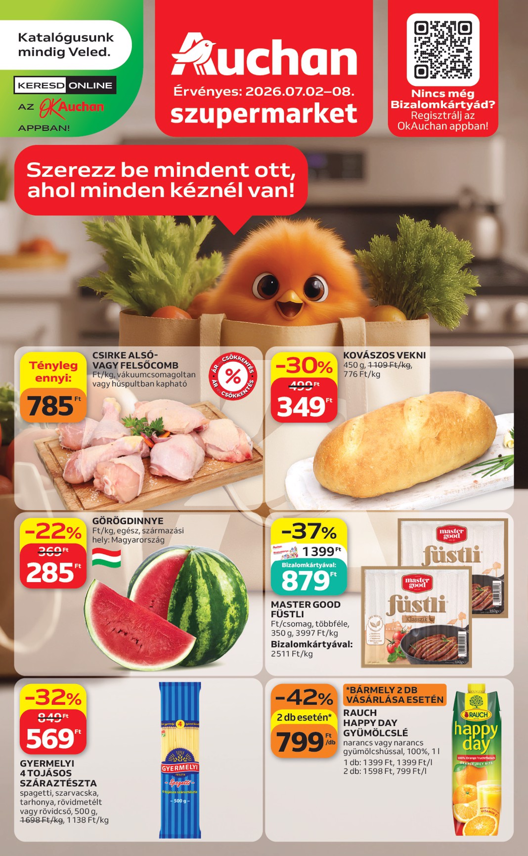 auchan - A jövőbeli Auchan szupermarket akciós újság csütörtöktől 2026.07.02.-tól szerdától 2026.07.08.-ig érvényes.