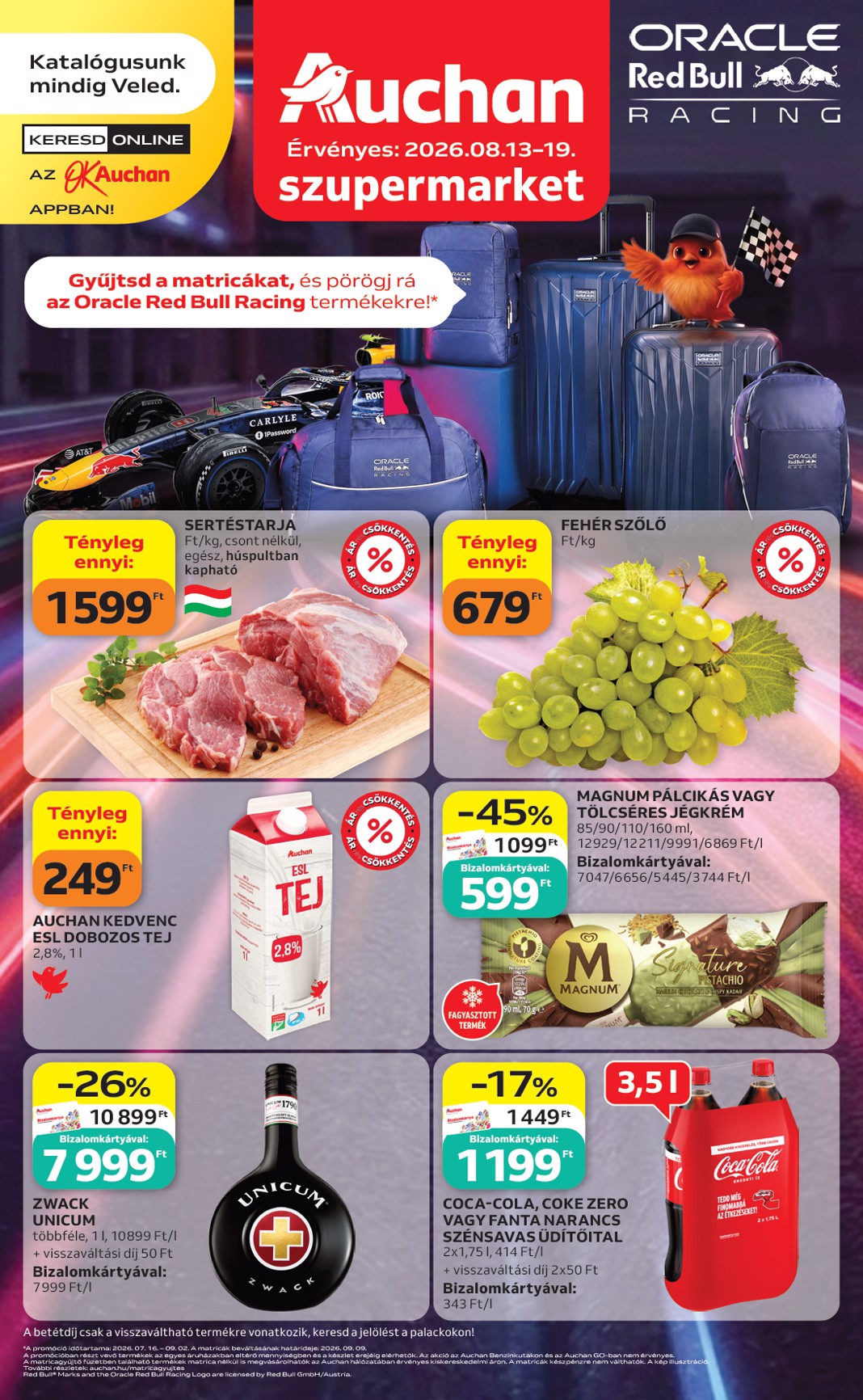 auchan - A jövőbeli Auchan szupermarket akciós újság csütörtöktől 2026.08.13.-tól szerdától 2026.08.19.-ig érvényes.