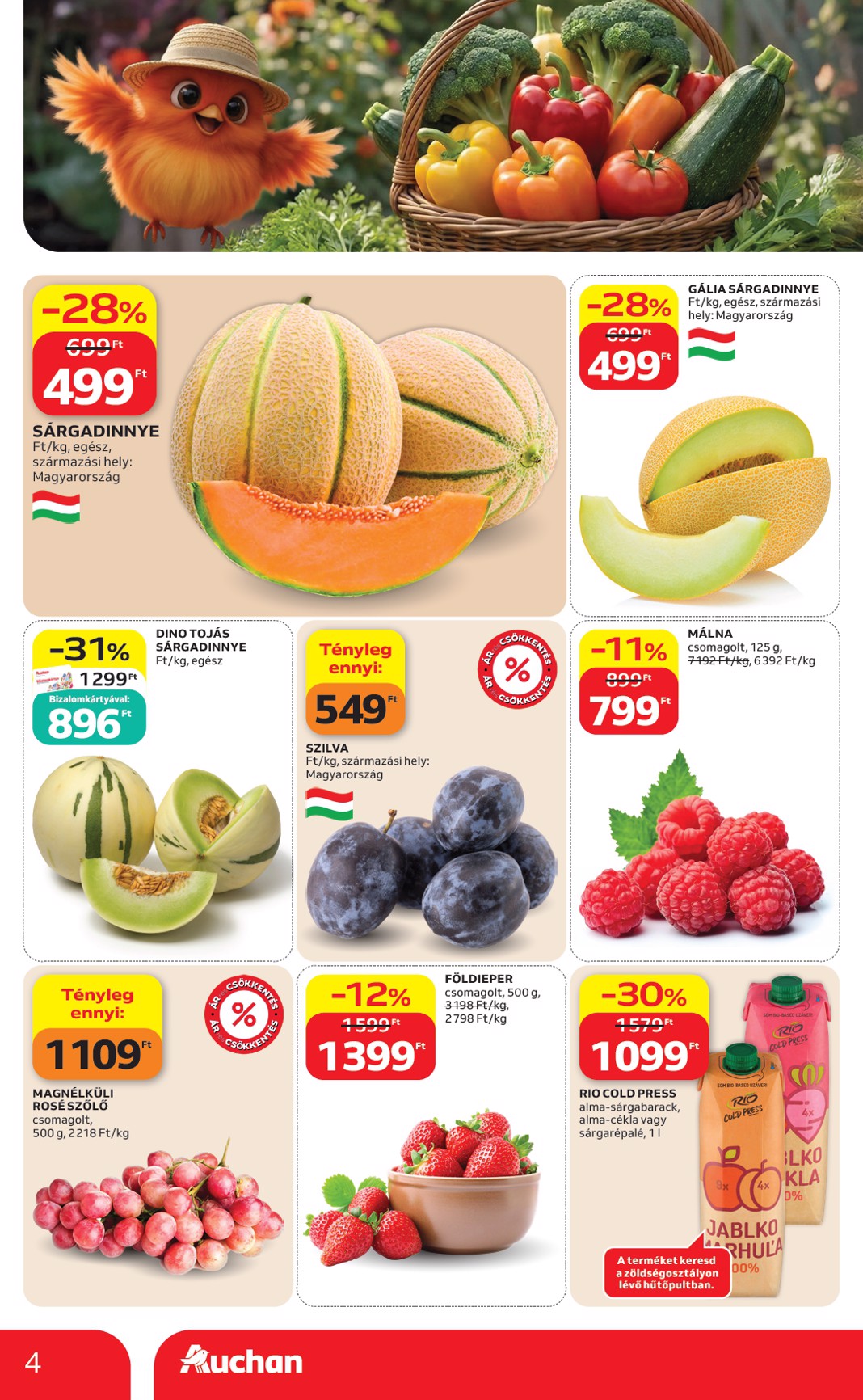 auchan - A jövőbeli Auchan - Zöldség Gyümölcs ajánlataink akciós újság csütörtöktől 2026.08.13.-tól szerdától 2026.08.19.-ig érvényes. - page: 4