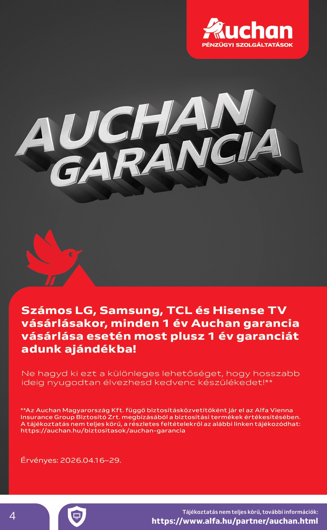 auchan - Aktuális Auchan - Elektronikai ajánlataink szórólap érvényes csütörtöktől 2026.04.16.-től szerdától 2026.04.29.-ig - page: 4