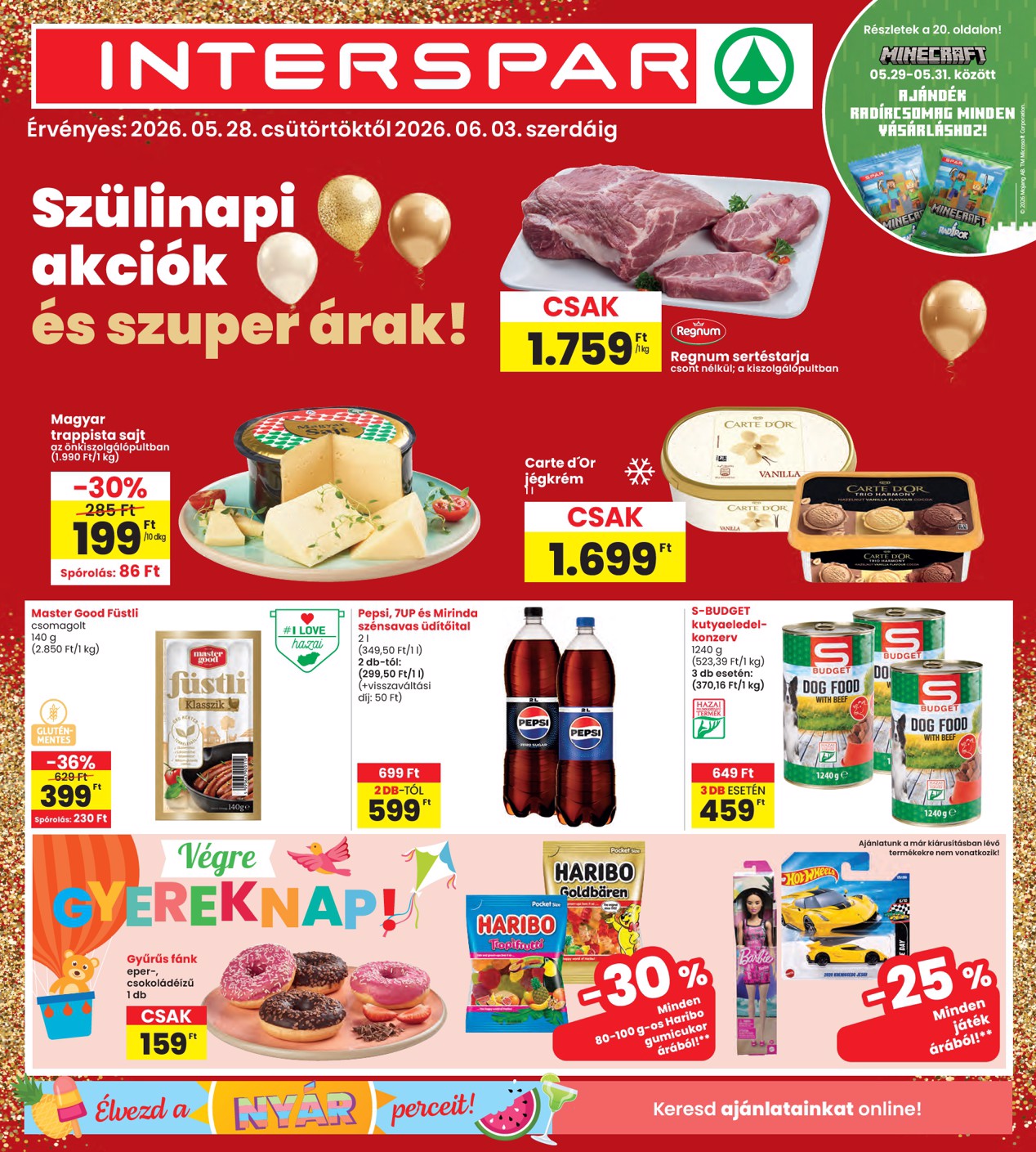 spar - SPAR - INTERSPAR szórólap hirdetmény a következő hétre csütörtöktől 2026.05.28.-tól szerdától 2026.06.03.-ig