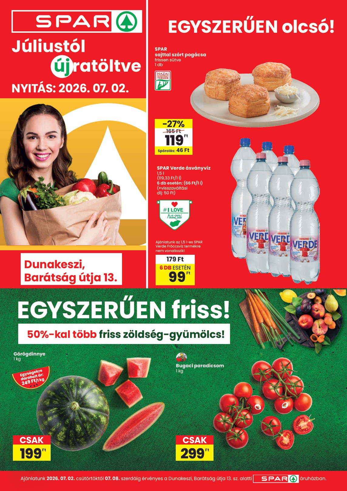 spar - SPAR - SPAR Dunakeszi üzlet újranyitás hirdetmény a következő hétre csütörtöktől 2026.07.02.-tól szerdától 2026.07.08.-ig