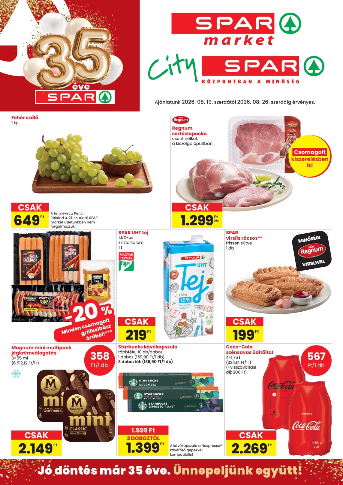 spar - A jövőbeli SPAR market akciós újság szerdától 2026.08.19.-tól szerdától 2026.08.26.-ig érvényes. - page: 1