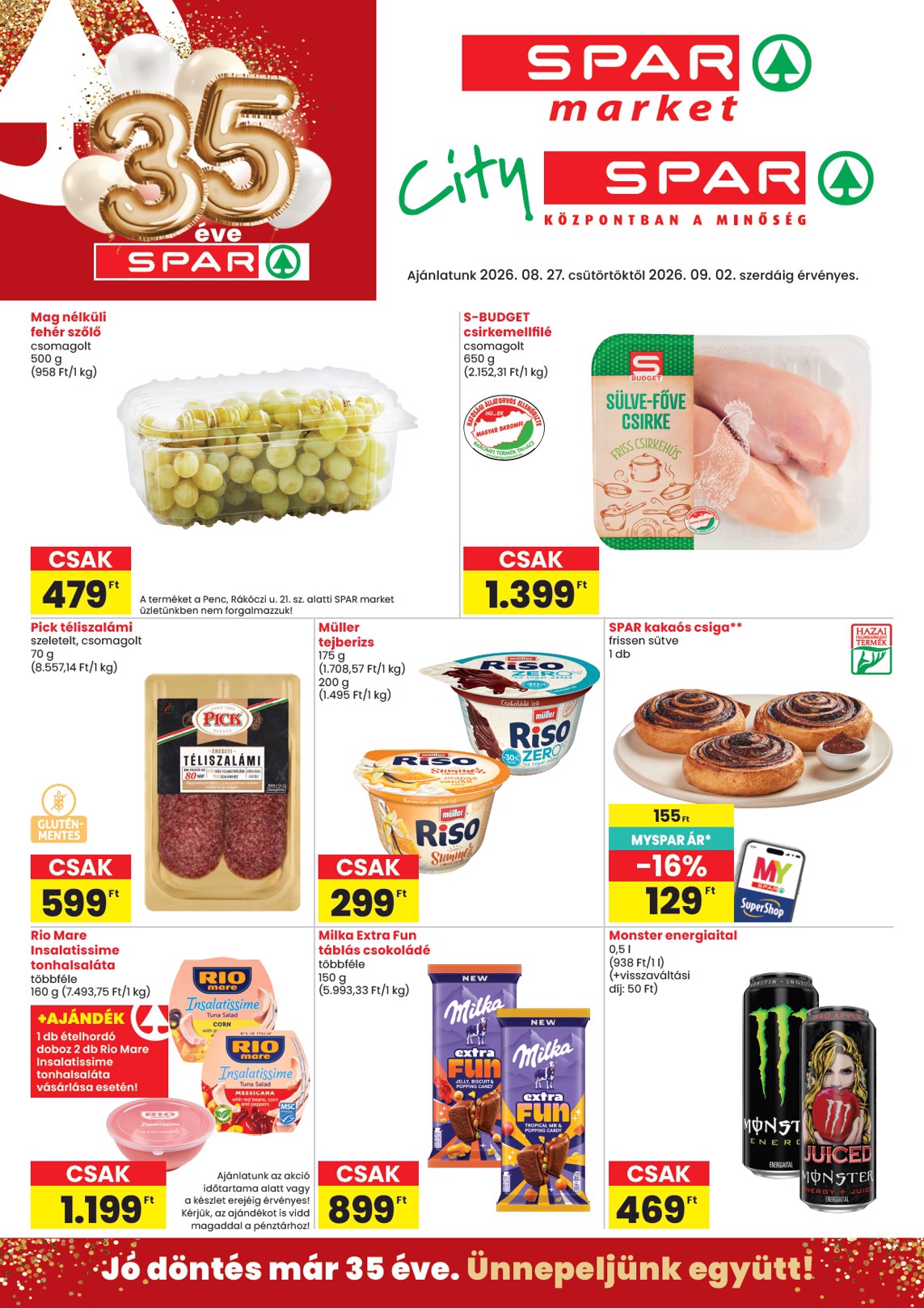 spar - SPAR - Market, City hirdetmény a következő hétre csütörtöktől 2026.08.27.-tól szerdától 2026.09.02.-ig