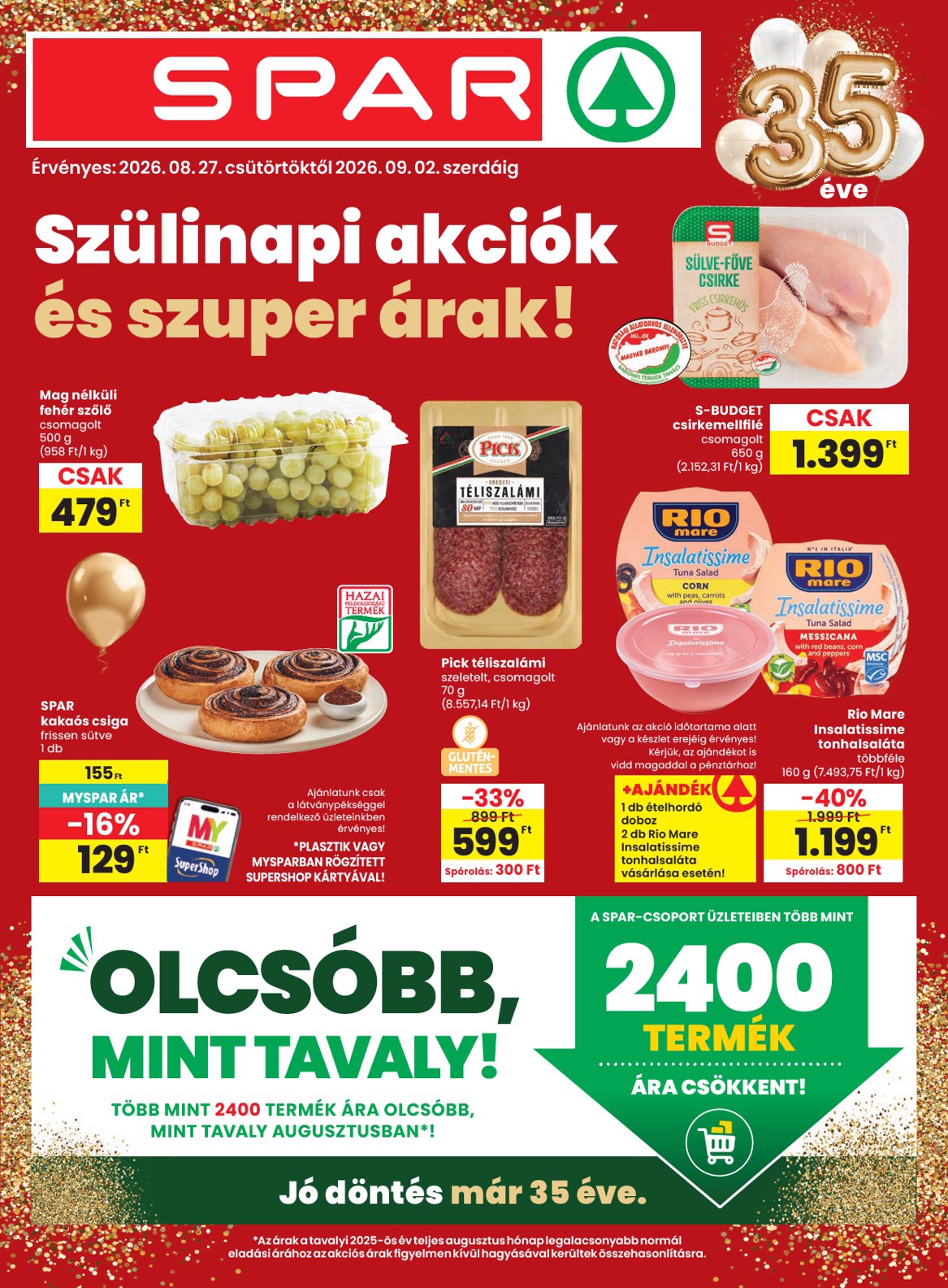 spar - SPAR hirdetmény a következő hétre csütörtöktől 2026.08.27.-tól szerdától 2026.09.02.-ig