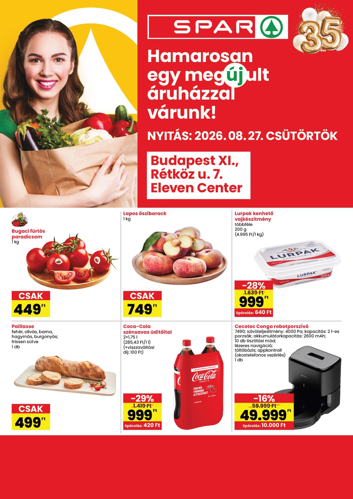 spar - SPAR - Bp. XI, Rétköz utca üzlet újranyitás hirdetmény a következő hétre csütörtöktől 2026.08.27.-tól szerdától 2026.09.02.-ig