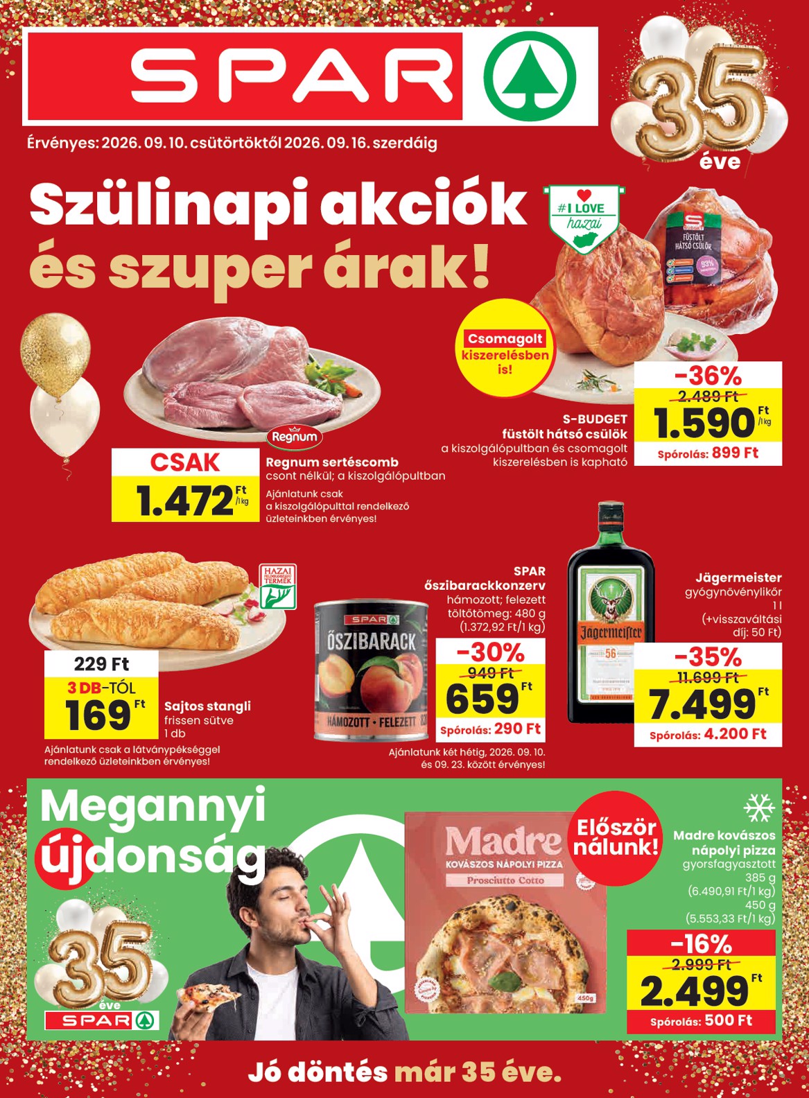 spar - SPAR hirdetmény a következő hétre csütörtöktől 2026.09.10.-tól szerdától 2026.09.16.-ig