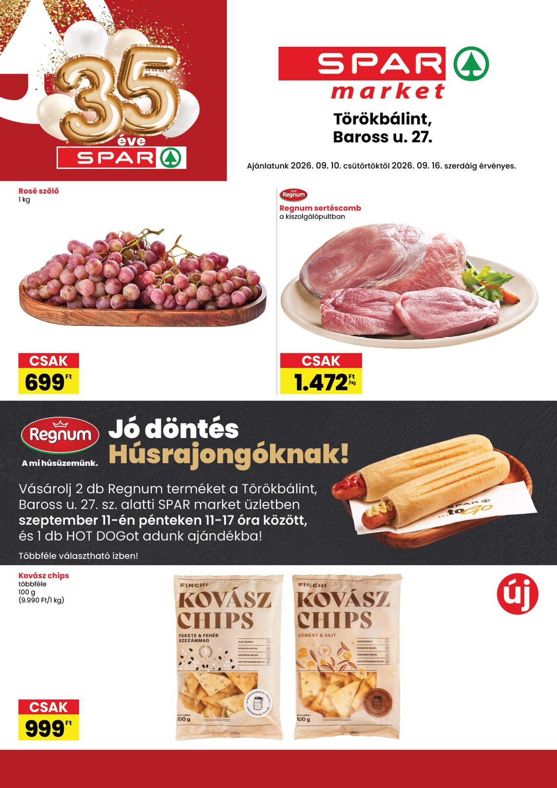 spar - SPAR Market - Törökbálint szórólap hirdetmény a következő hétre csütörtöktől 2026.09.10.-tól szerdától 2026.09.16.-ig