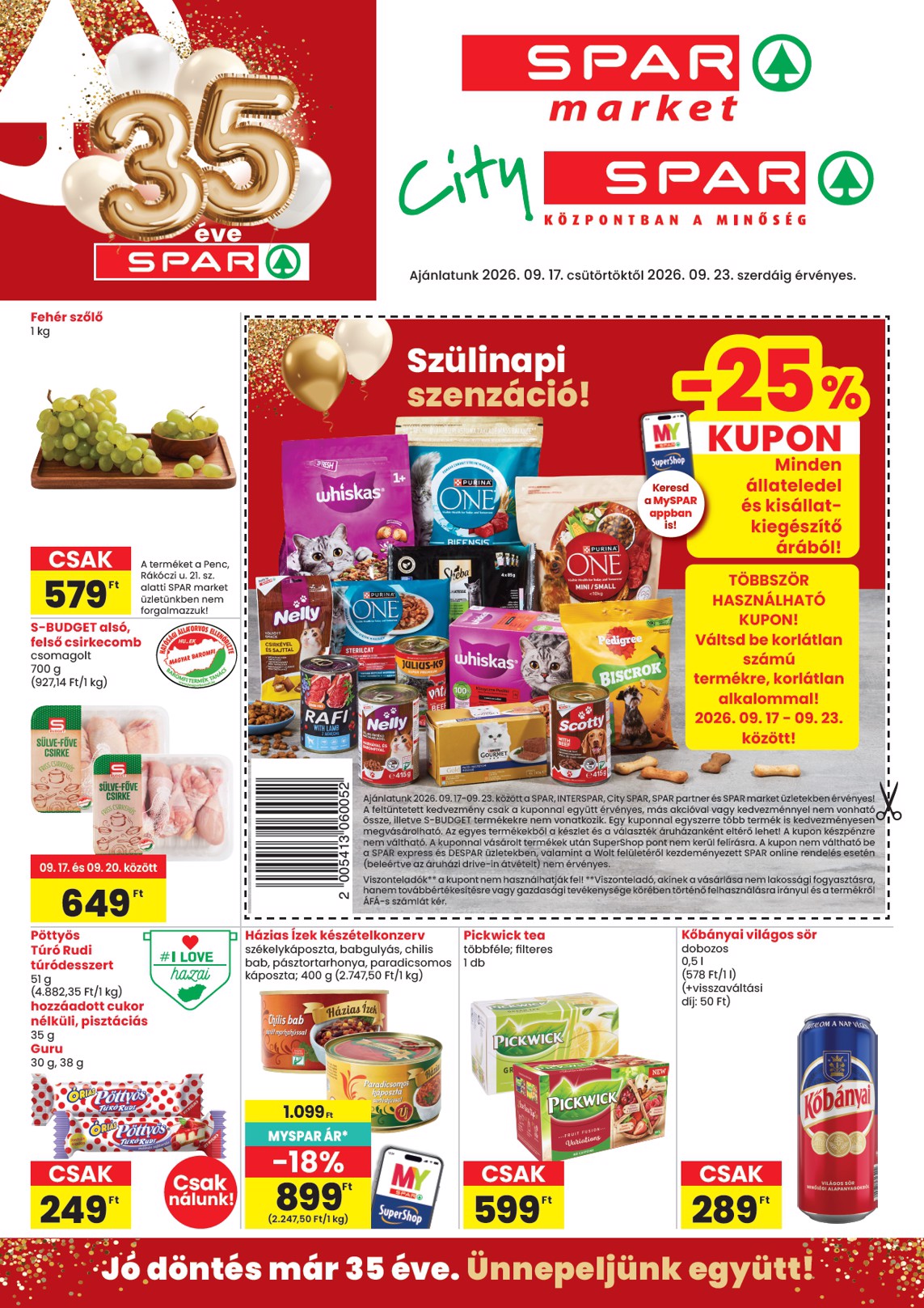 spar - SPAR - Market, City hirdetmény a következő hétre csütörtöktől 2026.09.17.-tól szerdától 2026.09.23.-ig