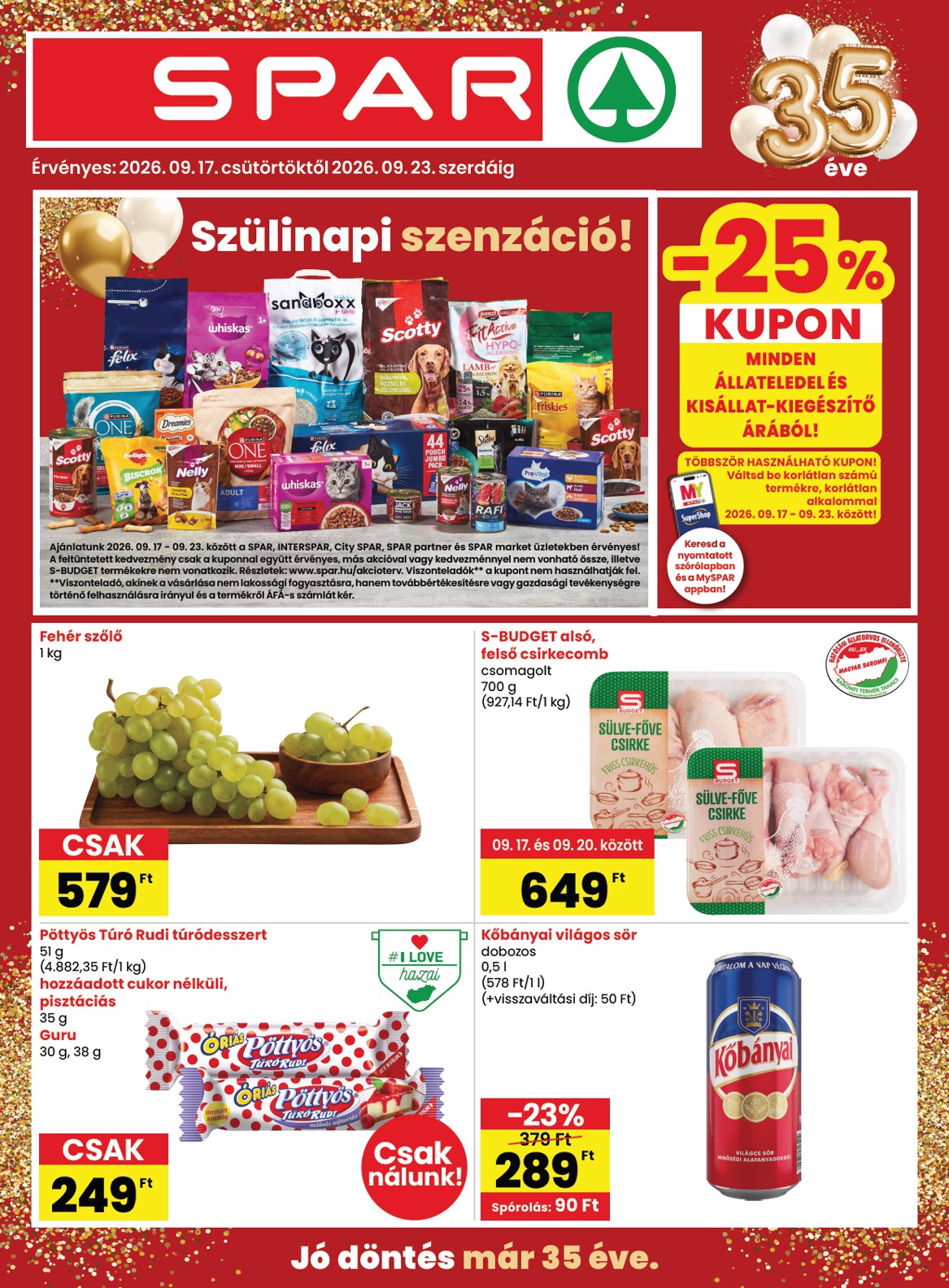 spar - SPAR hirdetmény a következő hétre csütörtöktől 2026.09.17.-tól szerdától 2026.09.23.-ig