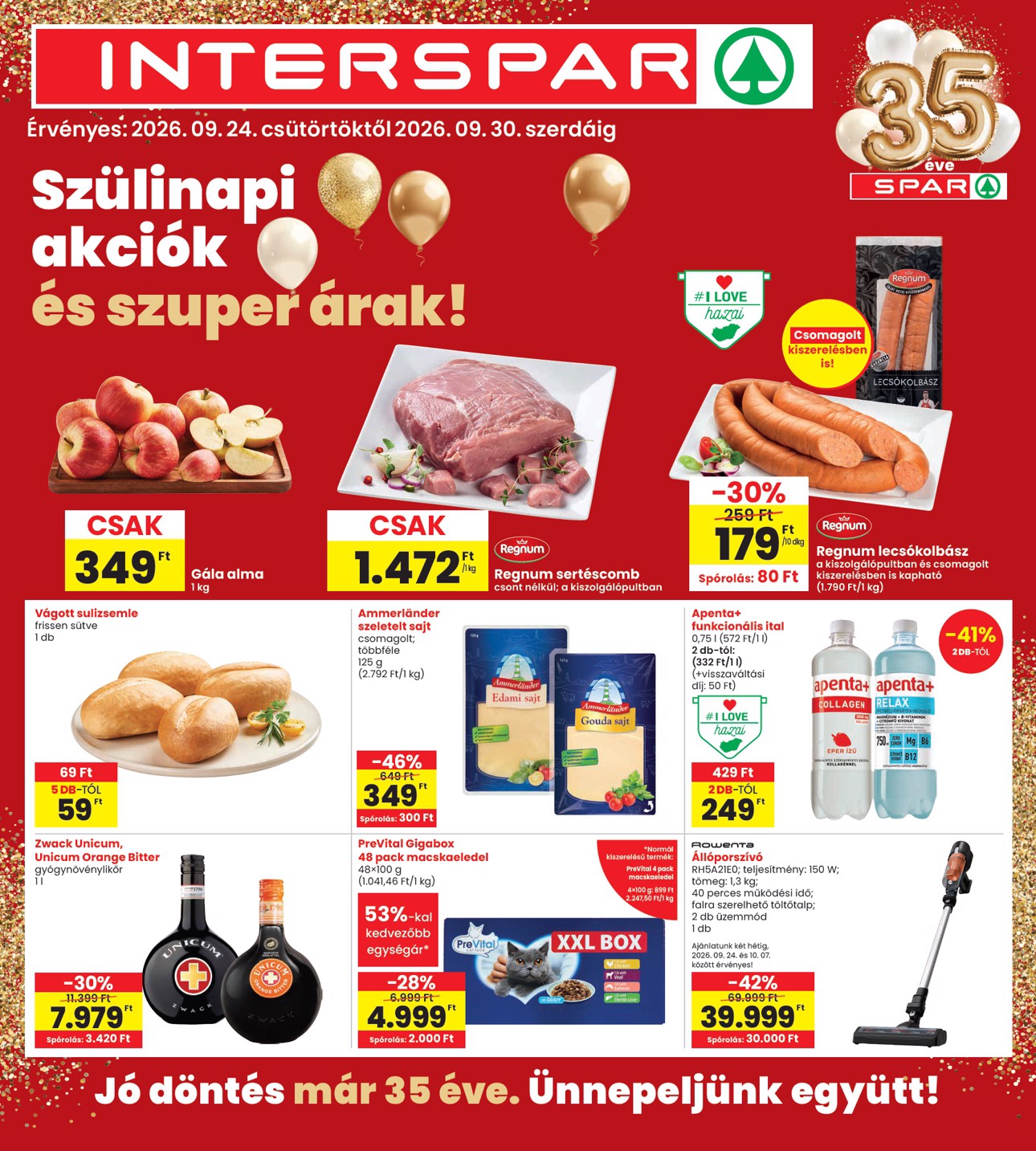 spar - INTERSPAR hirdetmény a következő hétre csütörtöktől 2026.09.24.-tól szerdától 2026.09.30.-ig