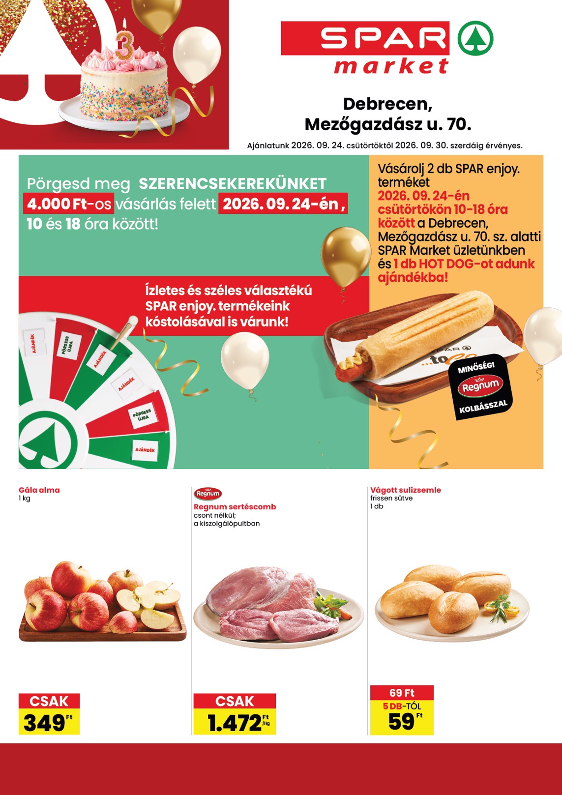 spar - SPAR market - Debrecen Mezőgazdász utca szórólap hirdetmény a következő hétre csütörtöktől 2026.09.24.-tól szerdától 2026.09.30.-ig