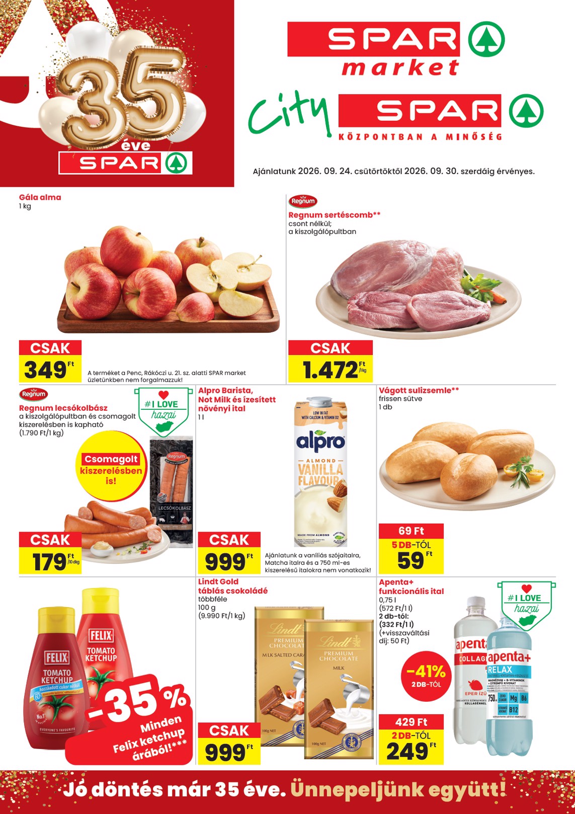 spar - SPAR - Market, City hirdetmény a következő hétre csütörtöktől 2026.09.24.-tól szerdától 2026.09.30.-ig