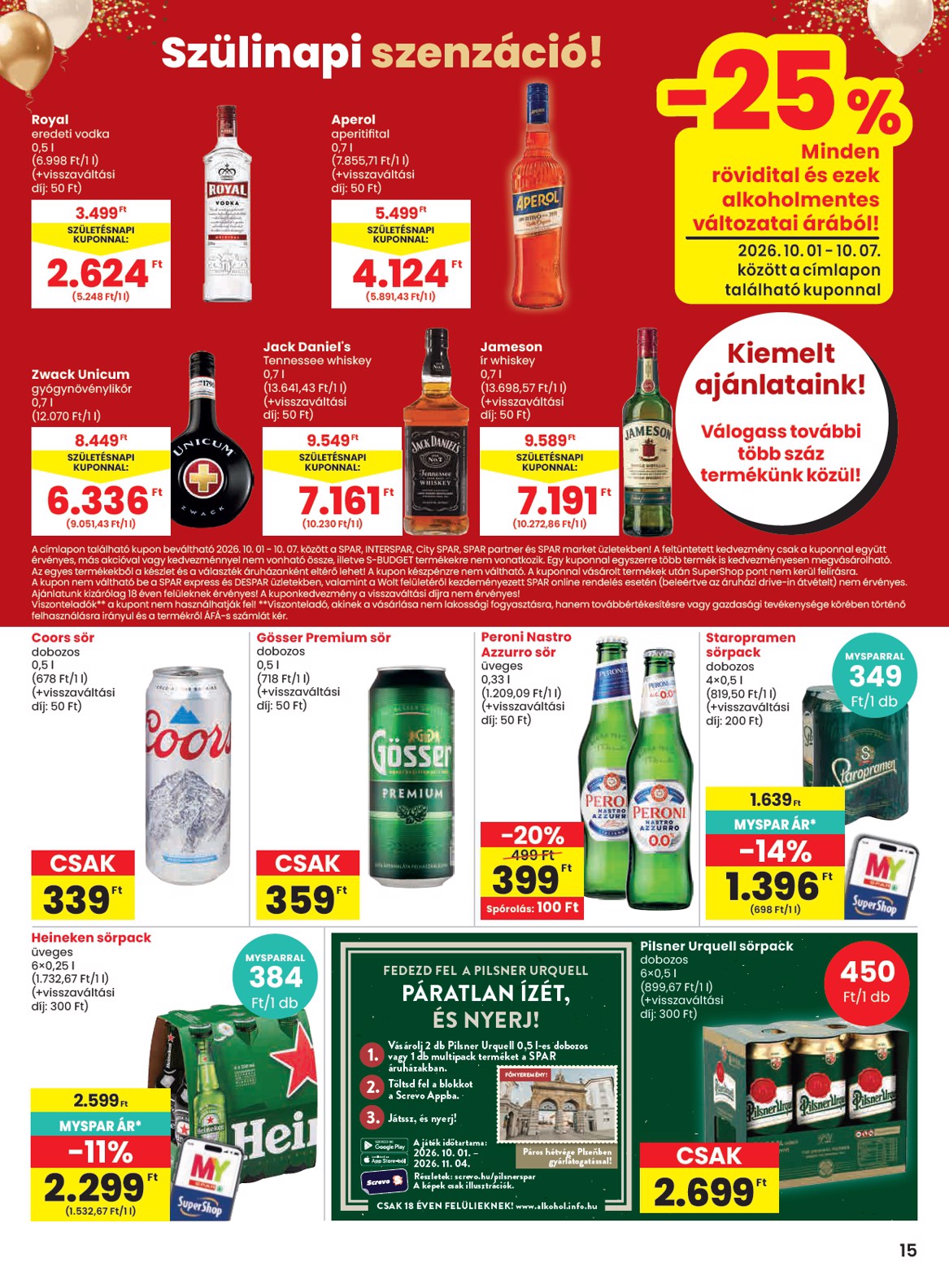 spar - A jövőbeli SPAR akciós újság csütörtöktől 2026.10.01.-tól szerdától 2026.10.07.-ig érvényes. - page: 15