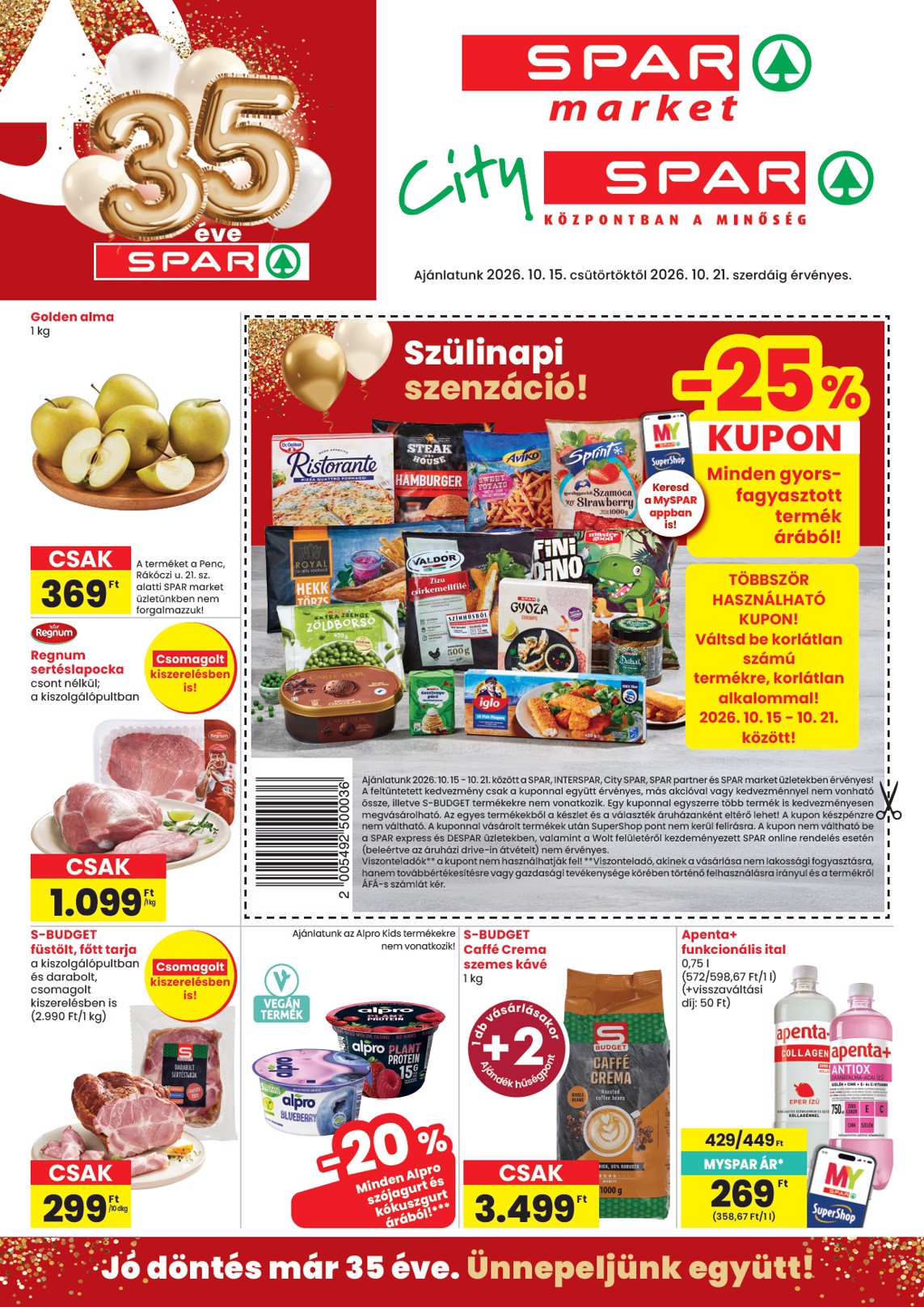 spar - SPAR - Market, City hirdetmény a következő hétre csütörtöktől 2026.10.15.-tól szerdától 2026.10.21.-ig