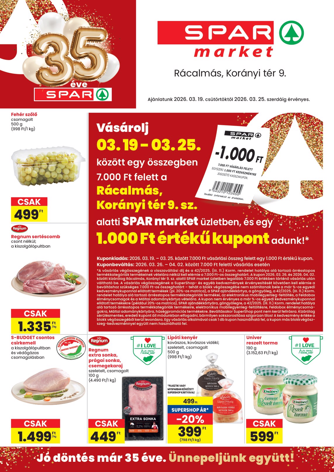 spar - SPAR - Rácalmás Korányi tér akciós újság, érvényes 2026.03.19. - 2026.03.25. - page: 1