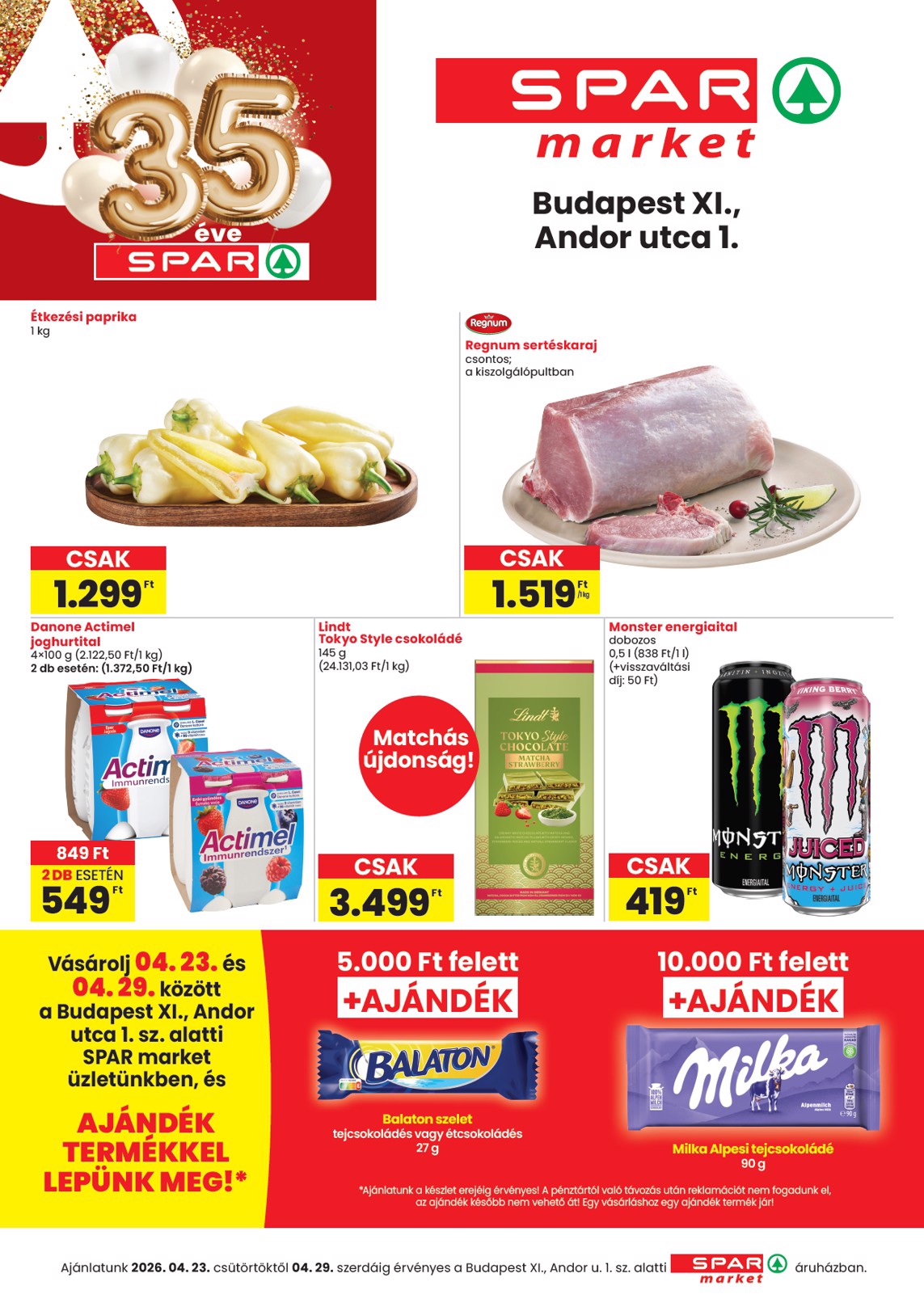 spar - SPAR - Bp XI., Andor utca 1 szórólap hirdetmény a következő hétre csütörtöktől 2026.04.23.-tól szerdától 2026.04.29.-ig
