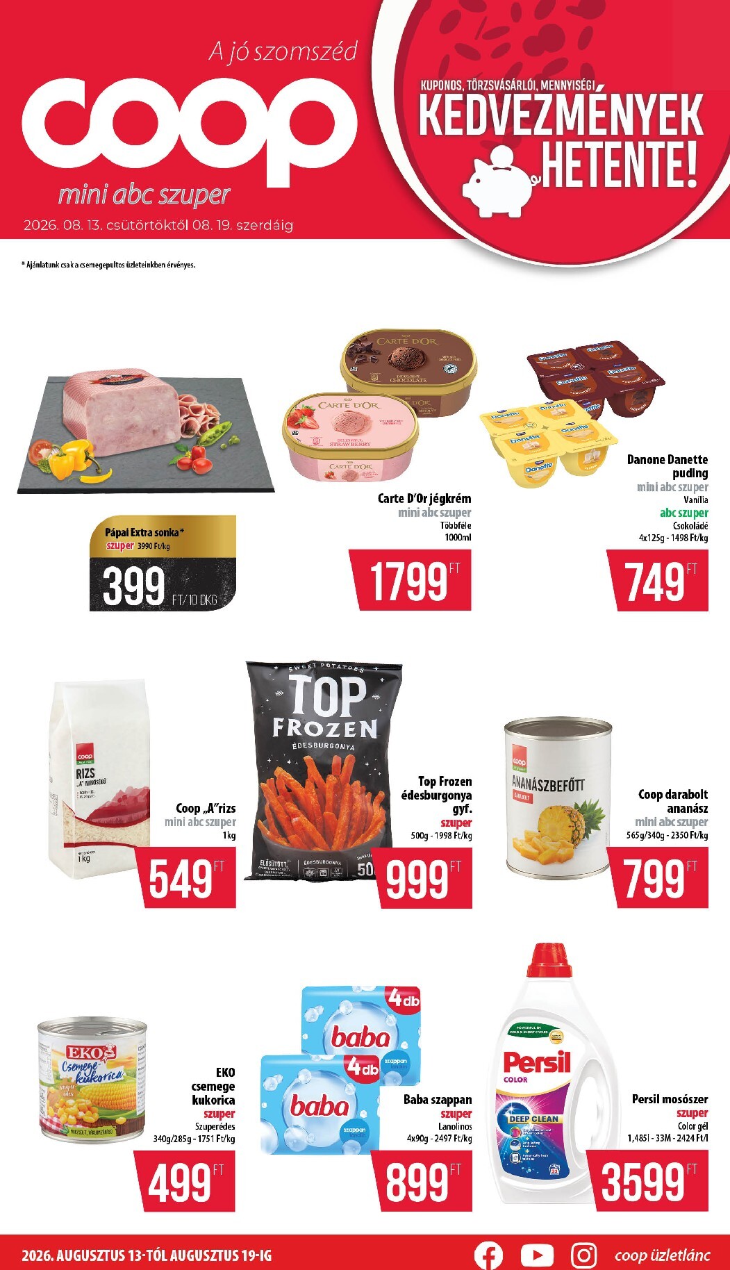 coop - A jövőbeli Coop - Nyírzem akciós újság csütörtöktől 2026.08.13.-tól szerdától 2026.08.19.-ig érvényes.