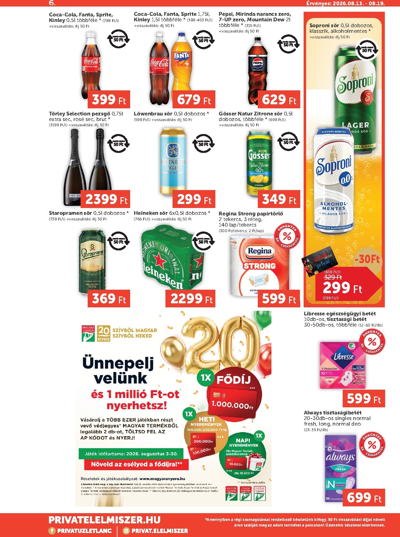 privat-elelmiszer - A jövőbeli Privát Max akciós újság csütörtöktől 2026.08.13.-tól szerdától 2026.08.19.-ig érvényes. - page: 6
