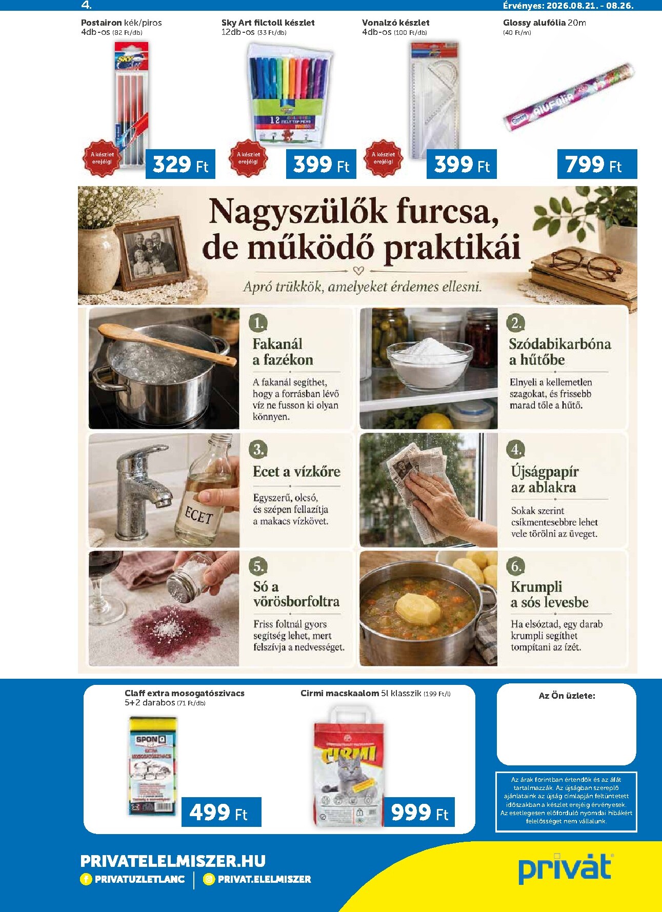 privat-elelmiszer - Privát Élelmiszer - Bács-Kiskun, Békés, Csongrád-Csanád, Tolna, Baranya, Fejér, Somogy vármegye hirdetmény a következő hétre péntektől 2026.08.21.-tól szerdától 2026.08.26.-ig - page: 4