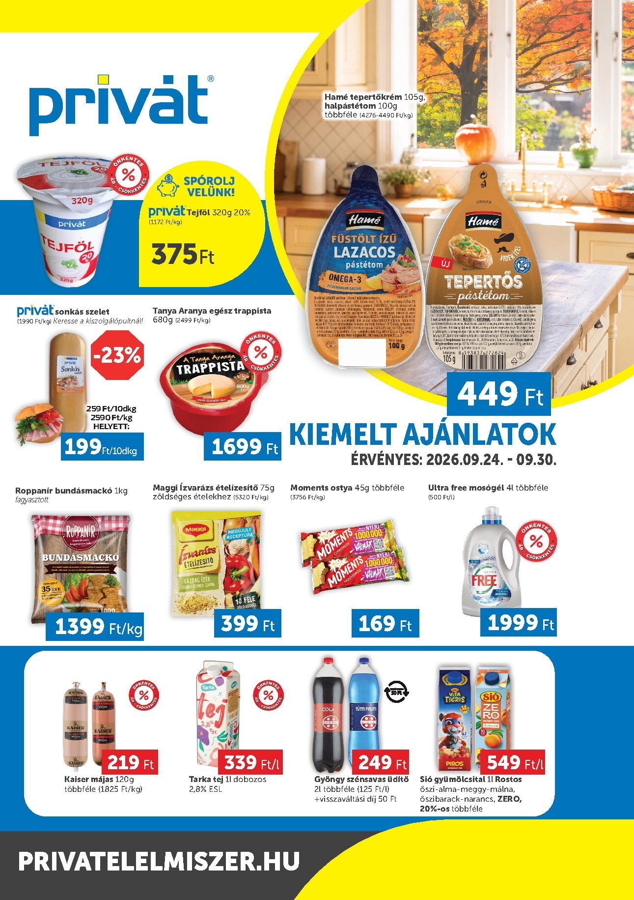privat-elelmiszer - A jövőbeli Privát - Bács-Kiskun, Békés, Csongrád-Csanád, Tolna, Baranya, Somogy vármegye akciós újság csütörtöktől 2026.09.24.-tól szerdától 2026.09.30.-ig érvényes. - page: 1