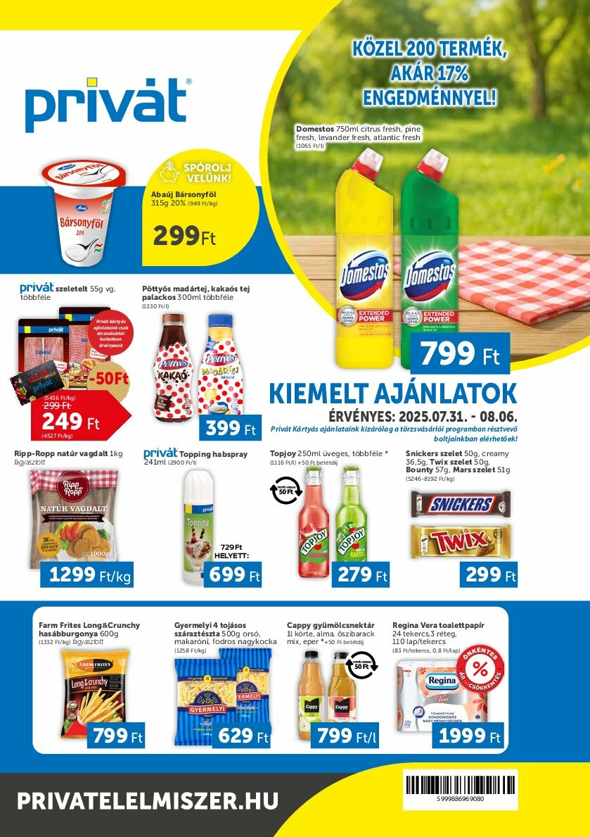 privat-elelmiszer - Privát akciós újság, érvényes 07.31. - 08.06. - page: 1