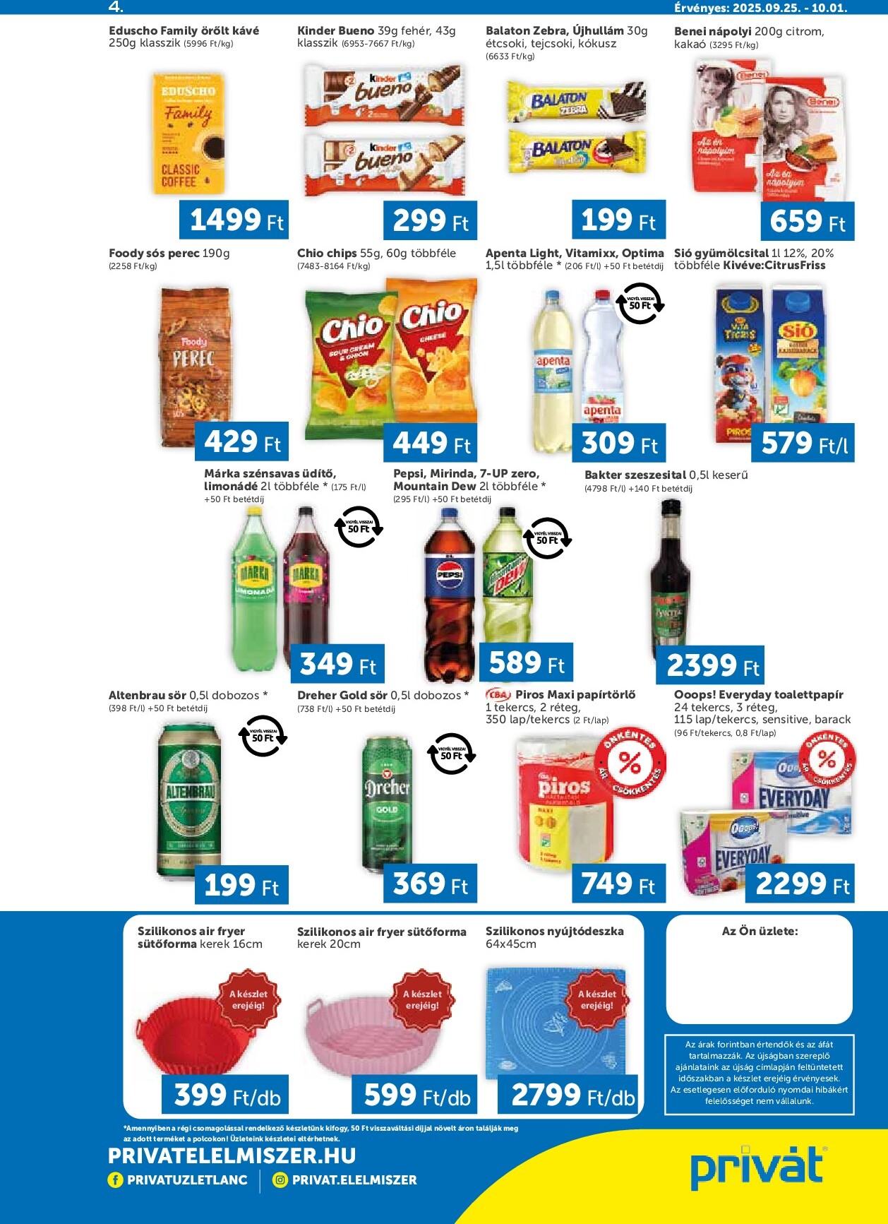 privat-elelmiszer - Privát - Bács-Kiskun, Békés, Csongrád-Csanád, Tolna, Baranya, Somogy vármegye akciós újság, érvényes 09.25. - 10.01. - page: 4