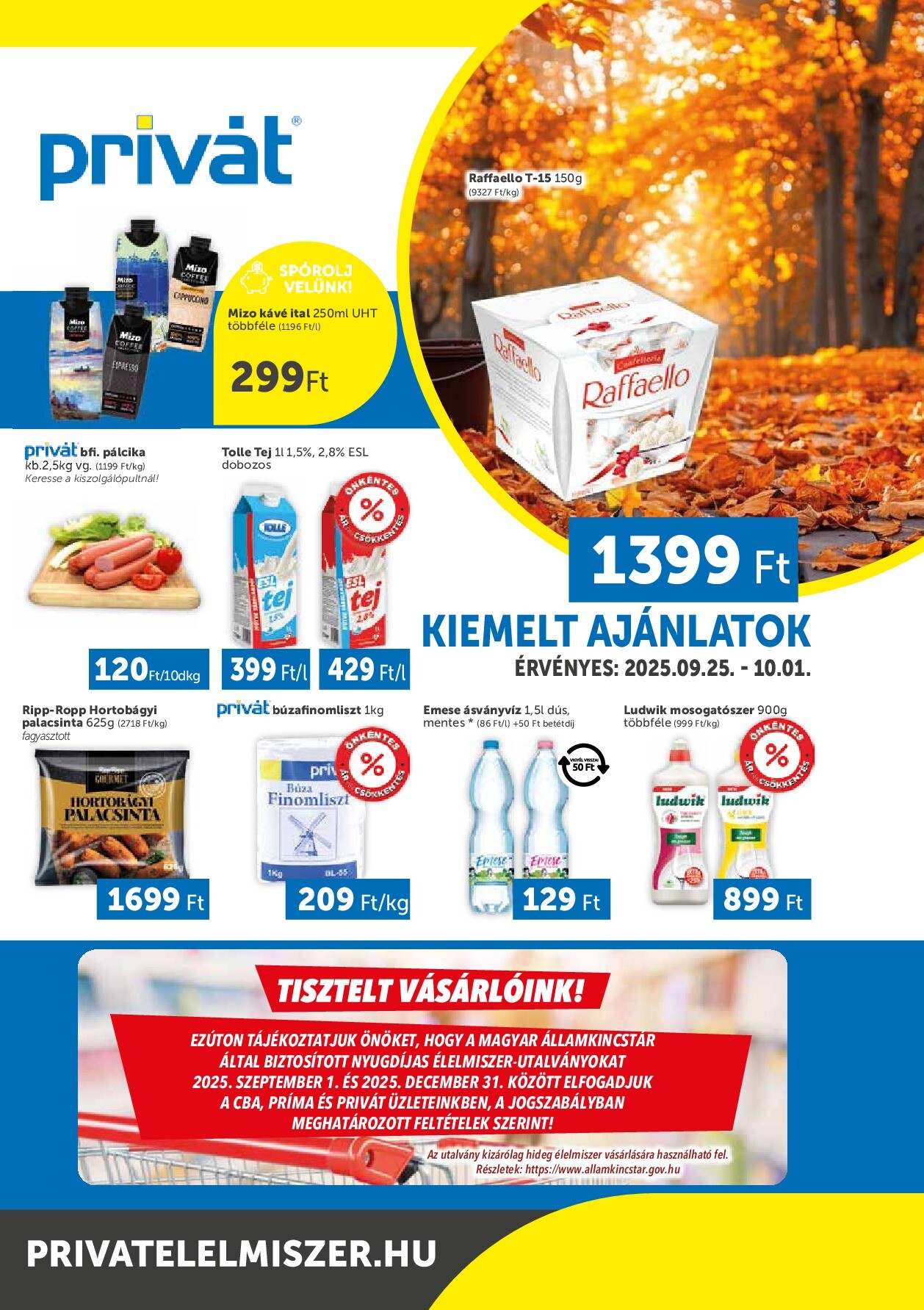 privat-elelmiszer - Privát - Bács-Kiskun, Békés, Csongrád-Csanád, Tolna, Baranya, Somogy vármegye akciós újság, érvényes 09.25. - 10.01.