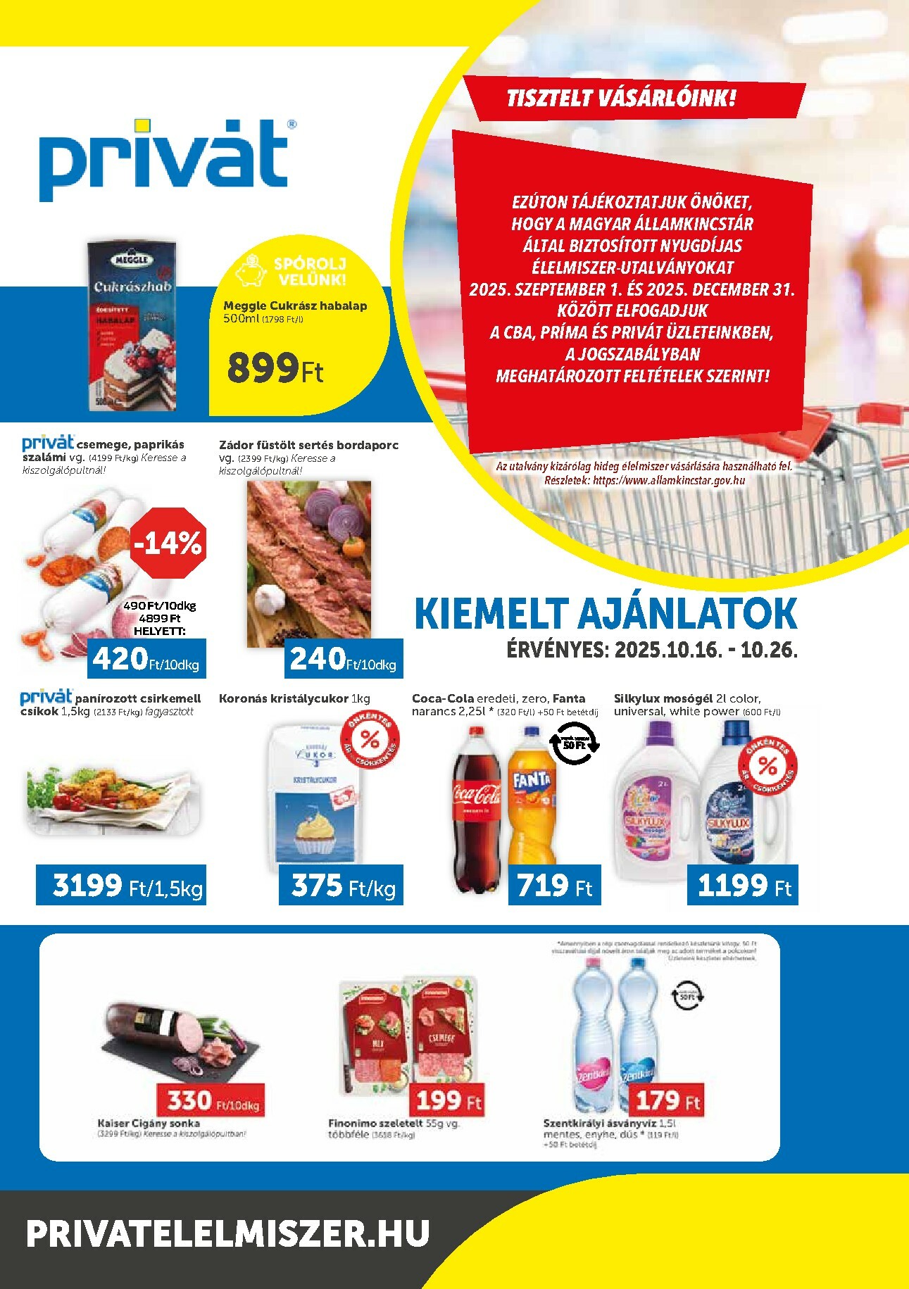 privat-elelmiszer - Privát - Bács-Kiskun, Békés, Csongrád-Csanád, Tolna, Baranya, Somogy vármegye akciós újság, érvényes 10.16. - 10.26.