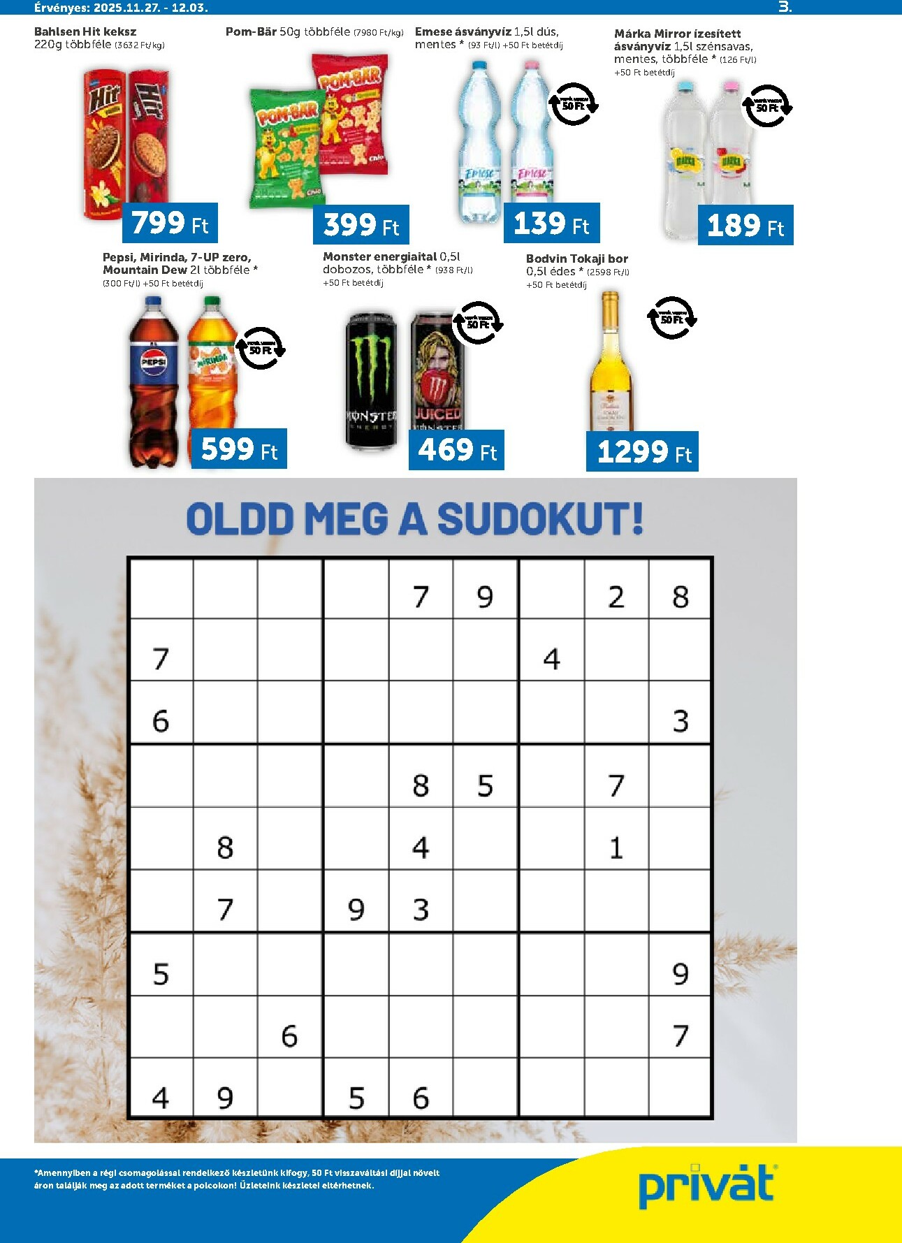 privat-elelmiszer - Privát Élelmiszer - Bács-Kiskun, Békés, Csongrád-Csanád, Tolna, Baranya, Somogy vármegye akciós újság, érvényes 11.27. - 12.03. - page: 3