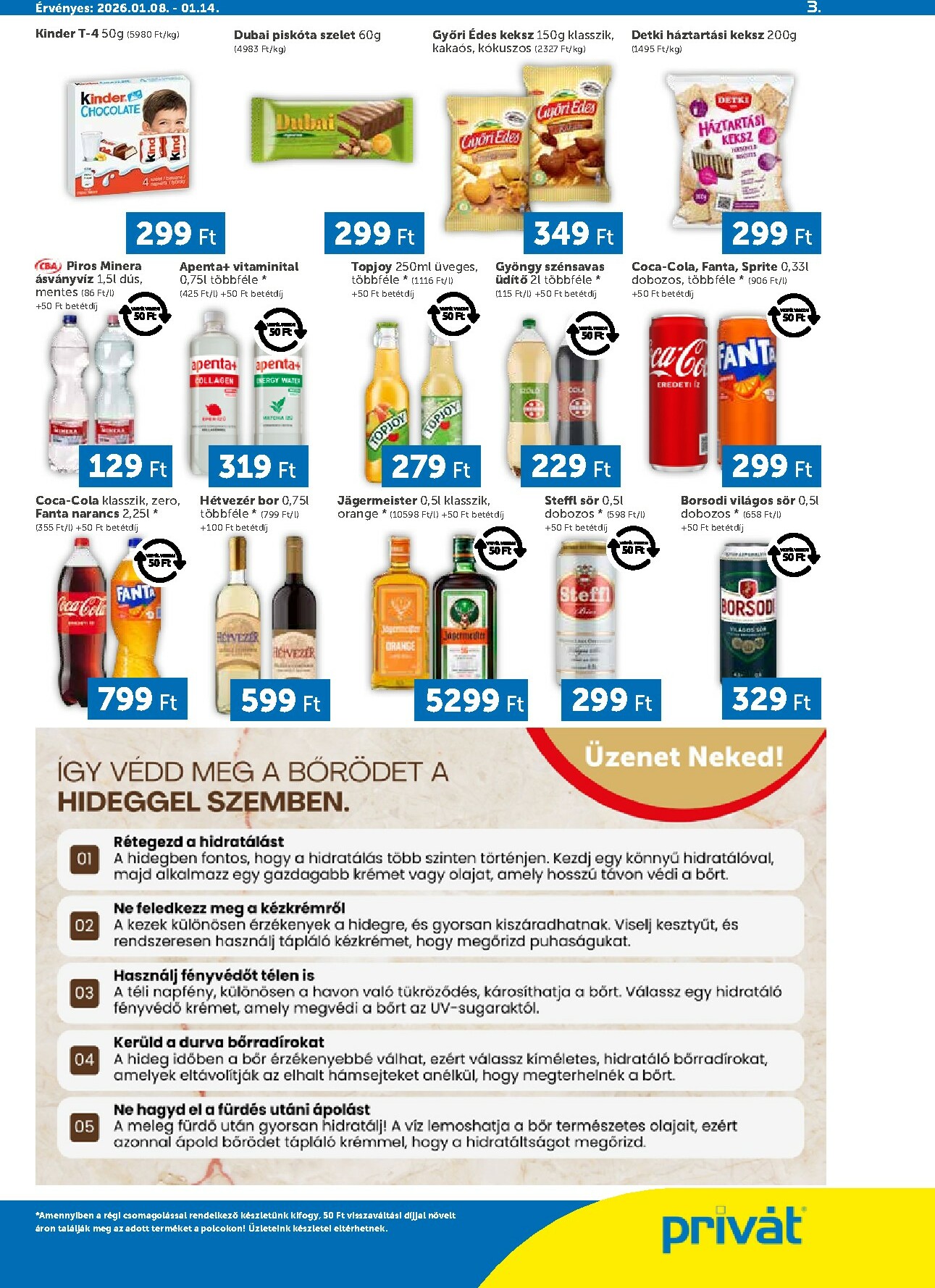 privat-elelmiszer - Privát - Bács-Kiskun, Békés, Csongrád-Csanád, Tolna, Baranya, Somogy vármegye akciós újság, érvényes 01.08. - 01.14. - page: 3