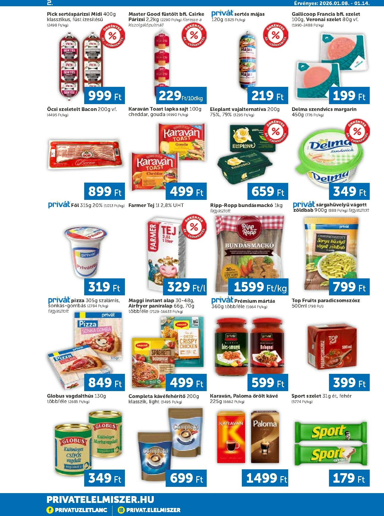 privat-elelmiszer - Privát - Bács-Kiskun, Békés, Csongrád-Csanád, Tolna, Baranya, Somogy vármegye akciós újság, érvényes 01.08. - 01.14. - page: 2