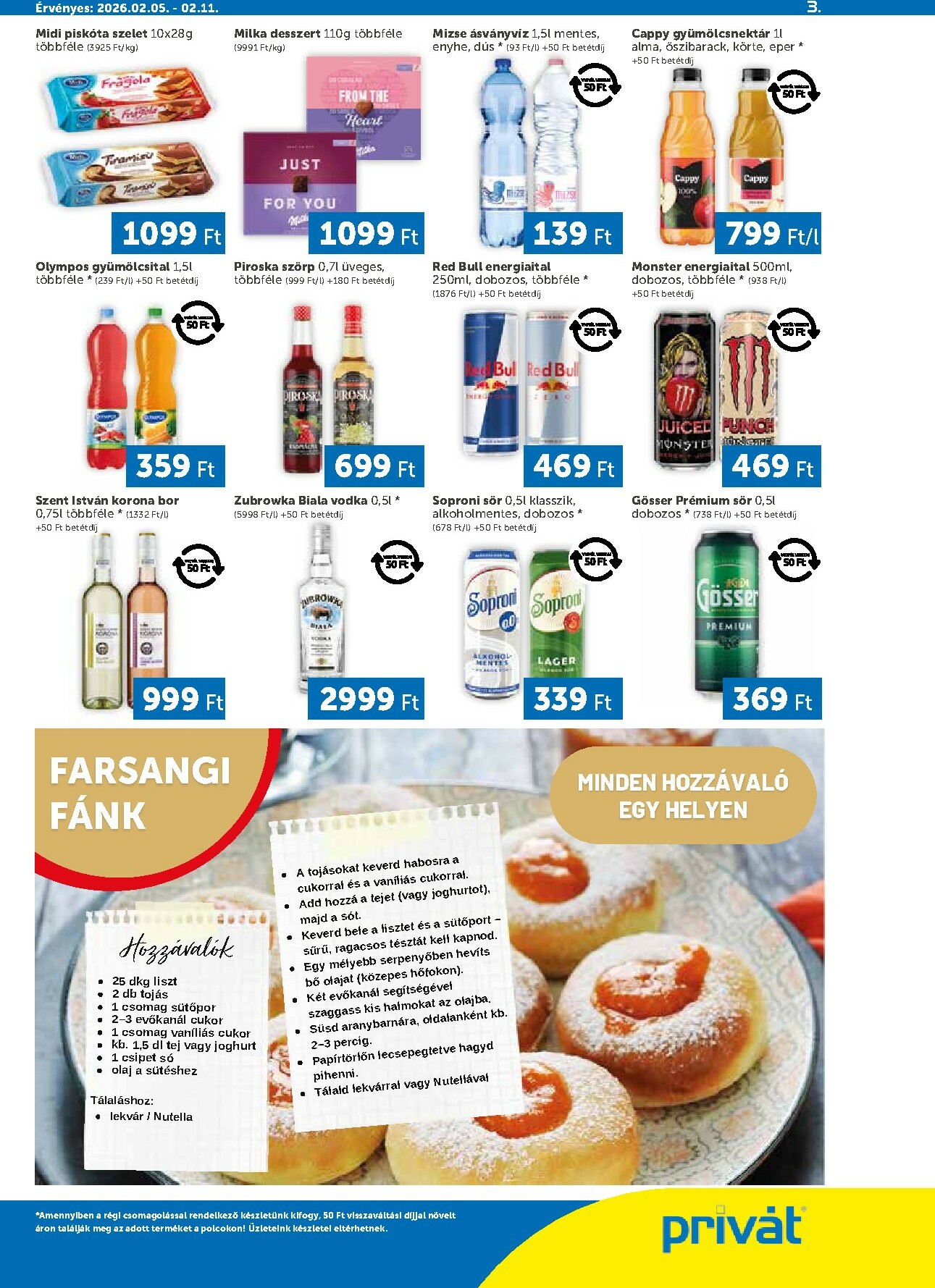 privat-elelmiszer - Privát - Bács-Kiskun, Békés, Csongrád-Csanád, Tolna, Baranya, Somogy vármegye akciós újság, érvényes 2026.02.05. - 2026.02.11. - page: 3