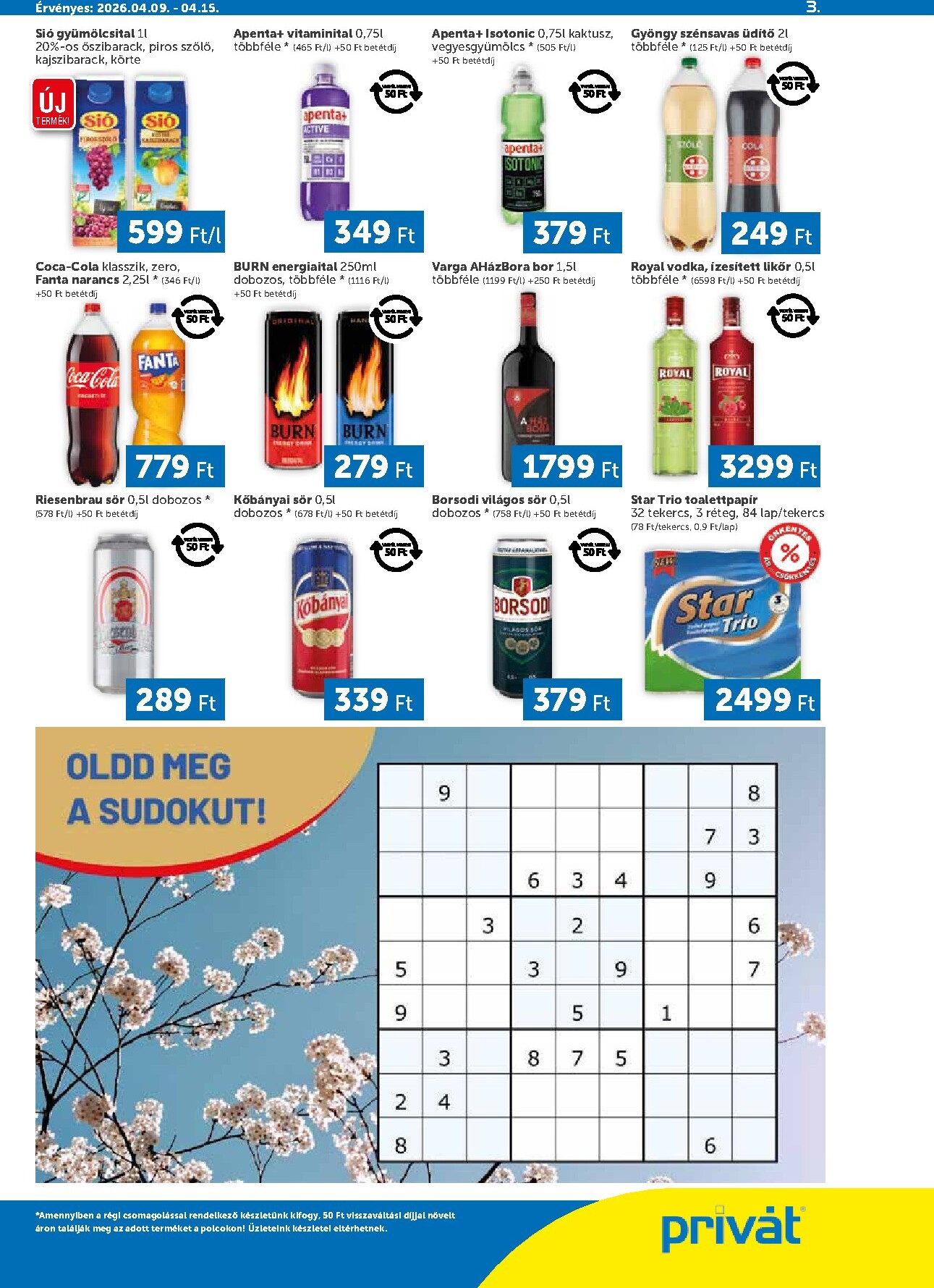 privat-elelmiszer - Aktuális Privát - Bács-Kiskun, Békés, Csongrád-Csanád, Tolna, Baranya, Somogy vármegye szórólap érvényes csütörtöktől 2026.04.09.-től szerdától 2026.04.15.-ig - page: 3