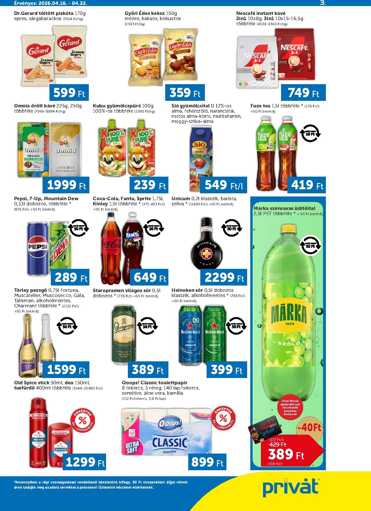 privat-elelmiszer - A jövőbeli Privát - Bács-Kiskun, Békés, Csongrád-Csanád, Tolna, Baranya, Somogy vármegye akciós újság csütörtöktől 2026.04.16.-tól szerdától 2026.04.22.-ig érvényes. - page: 3