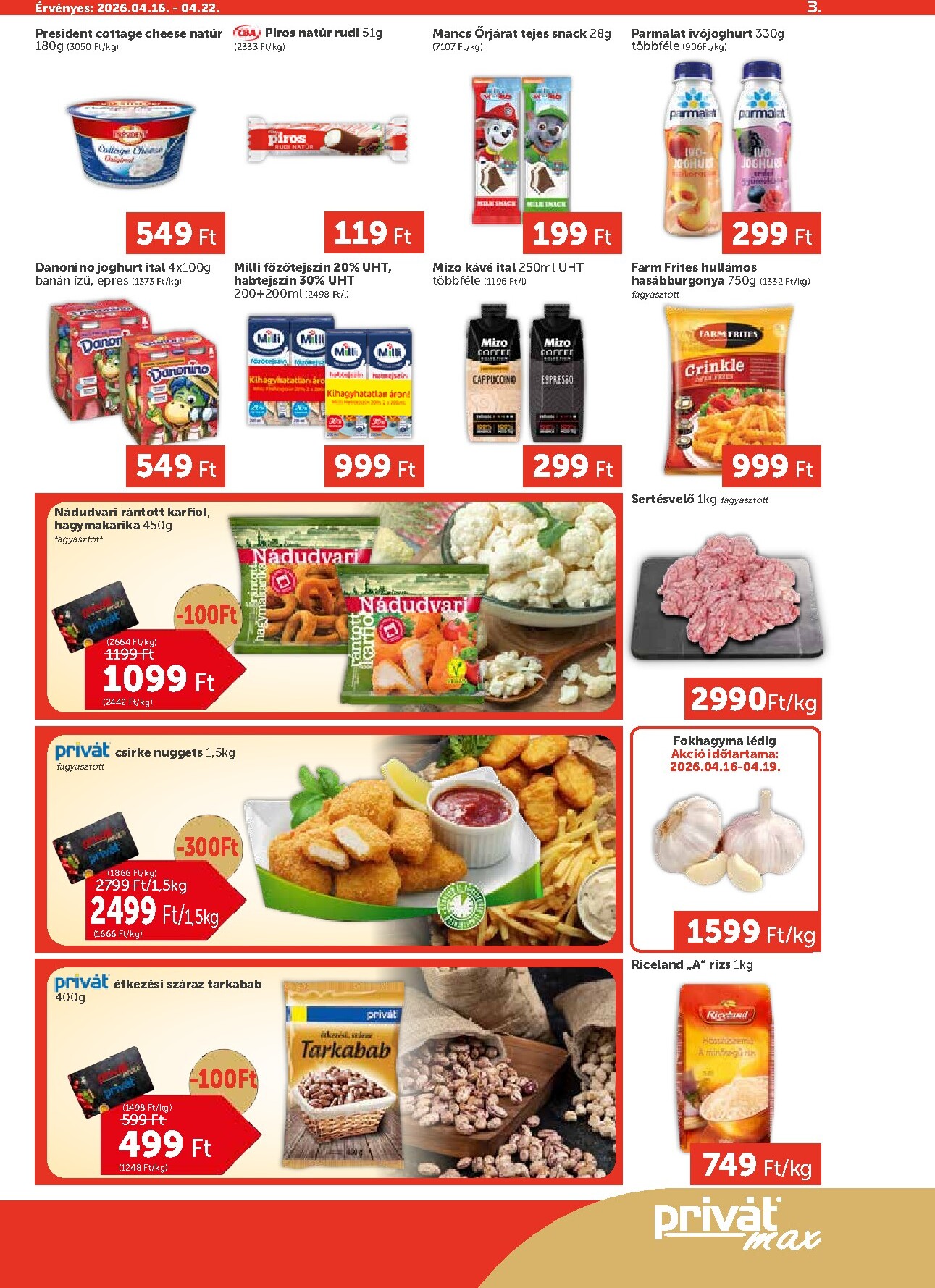 privat-elelmiszer - A jövőbeli Privát Max akciós újság csütörtöktől 2026.04.16.-tól szerdától 2026.04.22.-ig érvényes. - page: 3