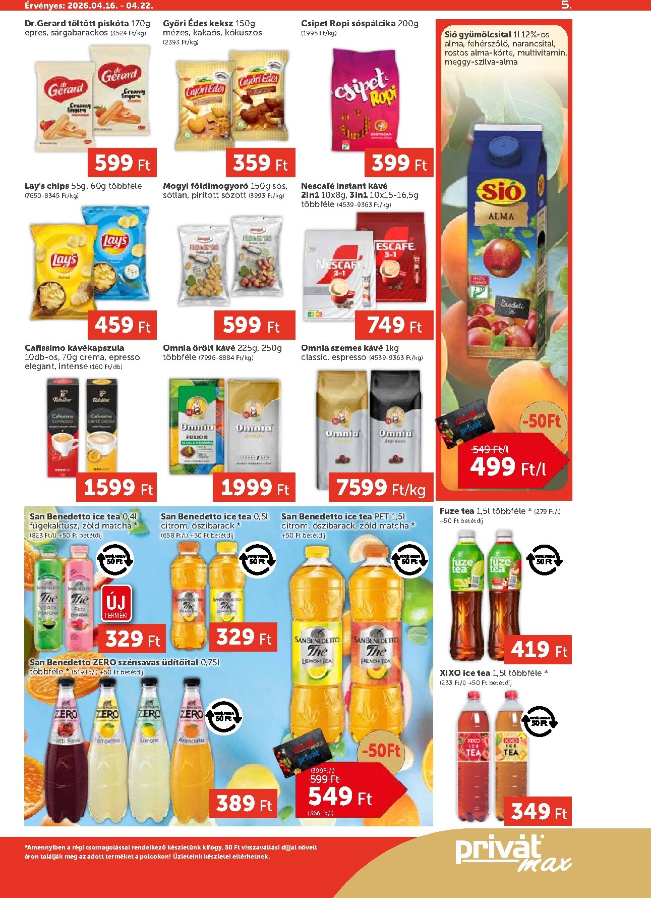 privat-elelmiszer - A jövőbeli Privát Max akciós újság csütörtöktől 2026.04.16.-tól szerdától 2026.04.22.-ig érvényes. - page: 5