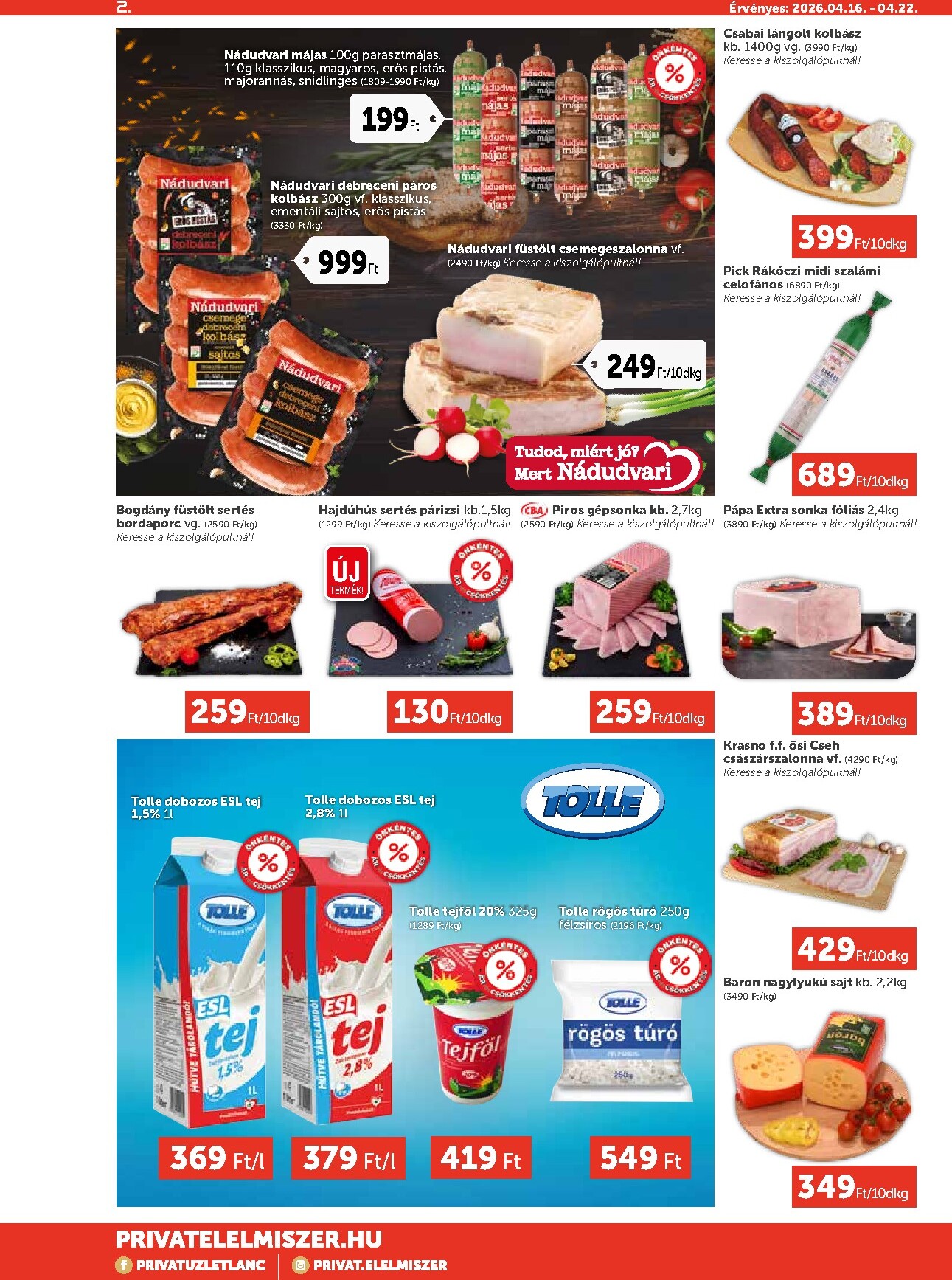 privat-elelmiszer - A jövőbeli Privát Max akciós újság csütörtöktől 2026.04.16.-tól szerdától 2026.04.22.-ig érvényes. - page: 2