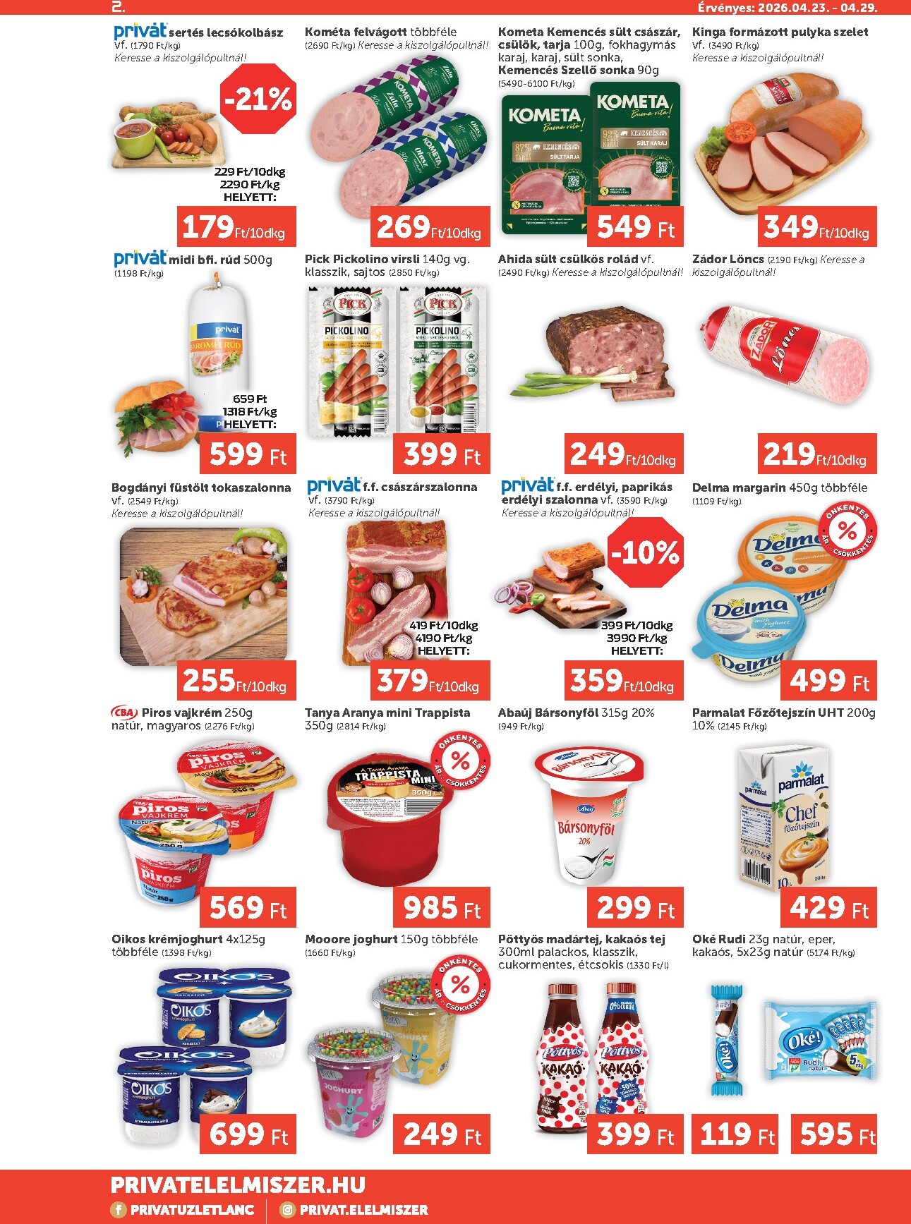 privat-elelmiszer - A jövőbeli Privát Max akciós újság csütörtöktől 2026.04.23.-tól szerdától 2026.04.29.-ig érvényes. - page: 2