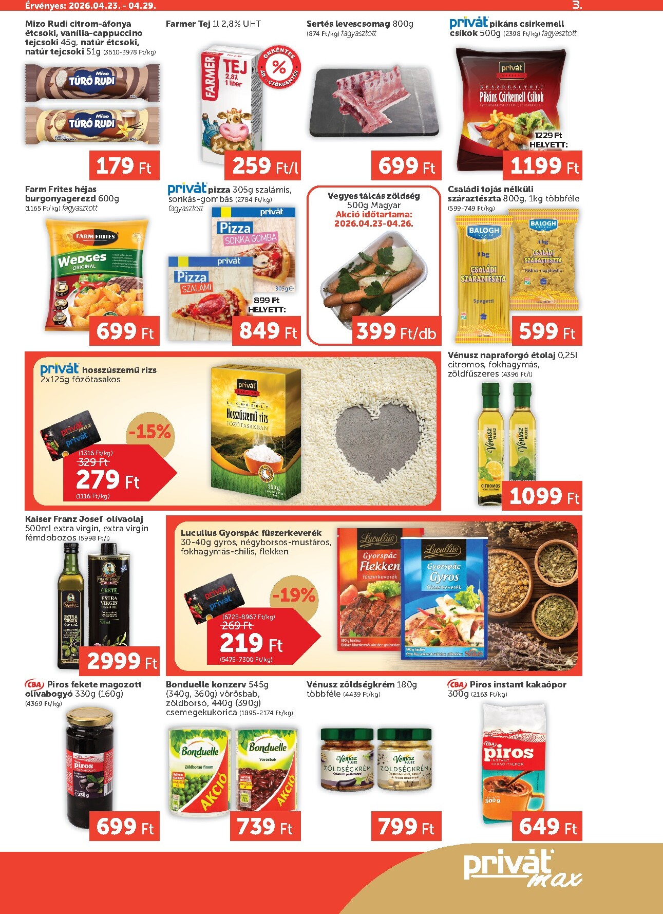 privat-elelmiszer - A jövőbeli Privát Max akciós újság csütörtöktől 2026.04.23.-tól szerdától 2026.04.29.-ig érvényes. - page: 3