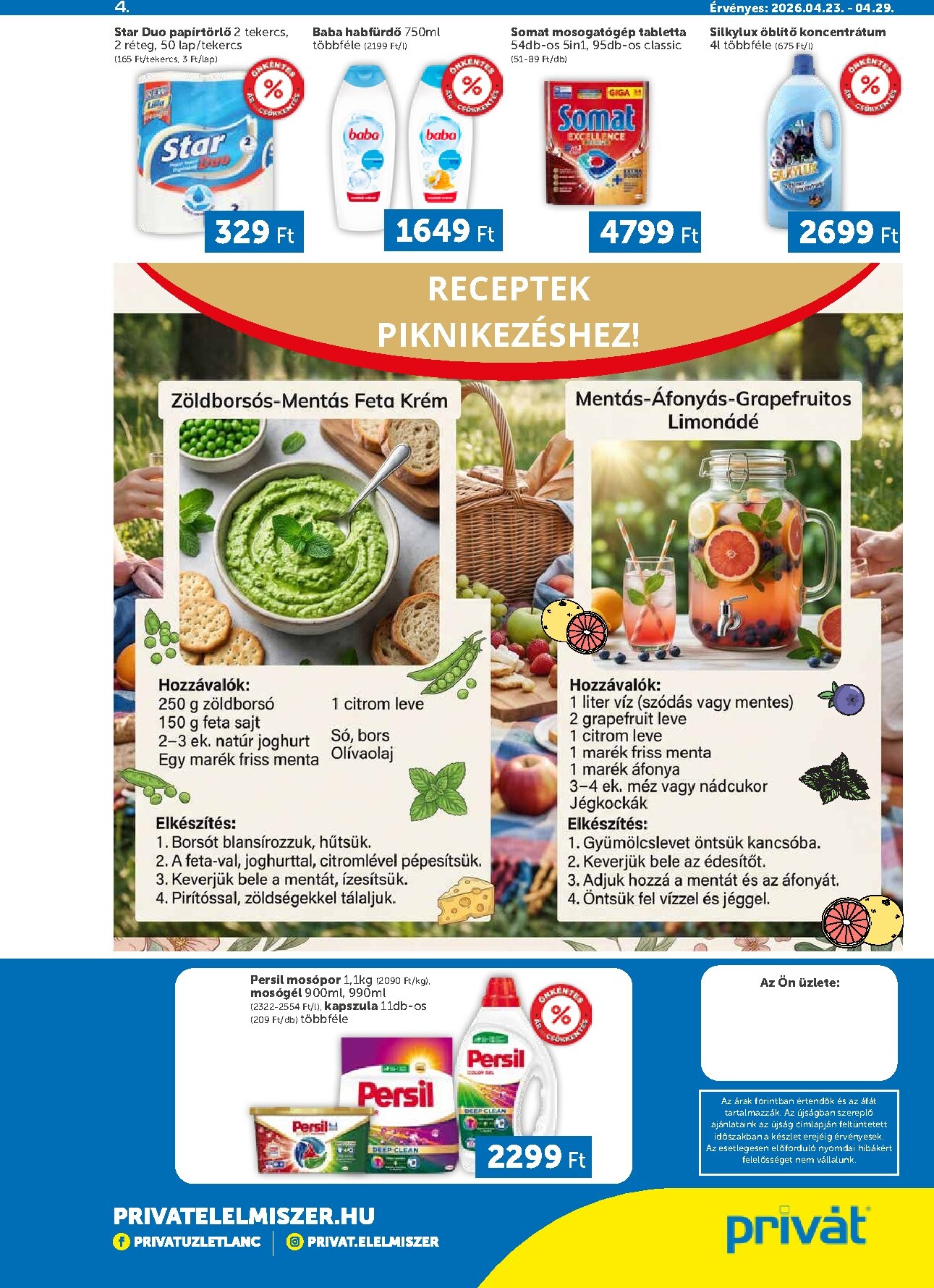 privat-elelmiszer - A jövőbeli Privát - Bács-Kiskun, Békés, Csongrád-Csanád, Tolna, Baranya, Somogy vármegye akciós újság csütörtöktől 2026.04.23.-tól szerdától 2026.04.29.-ig érvényes. - page: 4