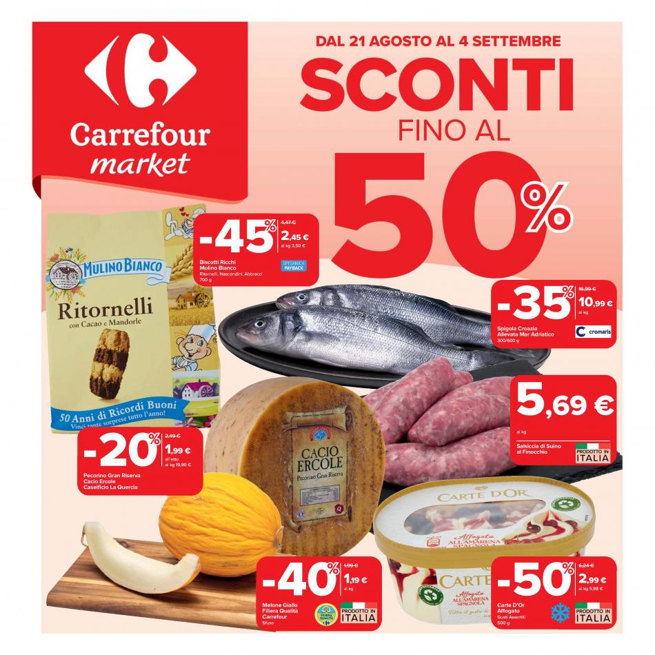 carrefour-market - Volantino Carrefour Market - Sconti fino al 50% valido dal 21/08 al 04/09