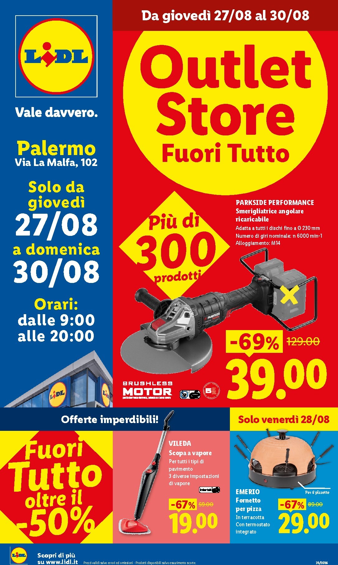 lidl - Volantino Lidl - Outlet Store Palermo per la prossima settimana dal giovedì 27/08/2026 al domenica 30/08/2026