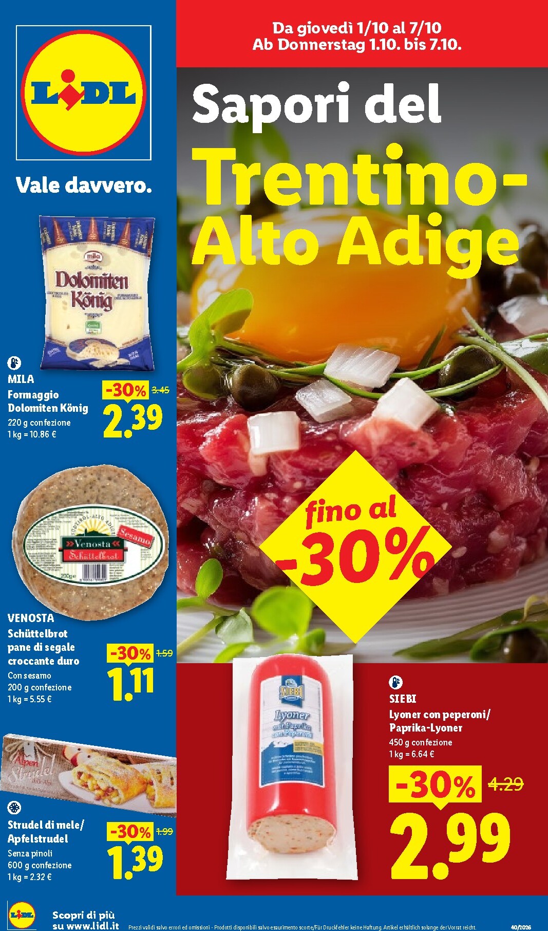 lidl - Volantino Lidl - Trentino Alto-Adige per la prossima settimana dal giovedì 01/10/2026 al mercoledì 07/10/2026