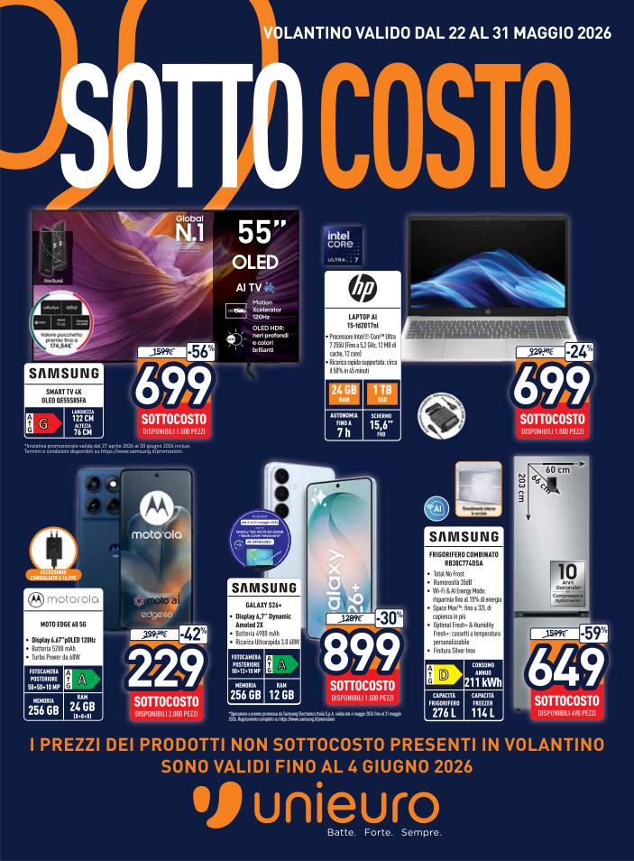 unieuro - Volantino attuale di Unieuro valido dal venerdì 22/05/2026 al domenica 31/05/2026 - page: 1