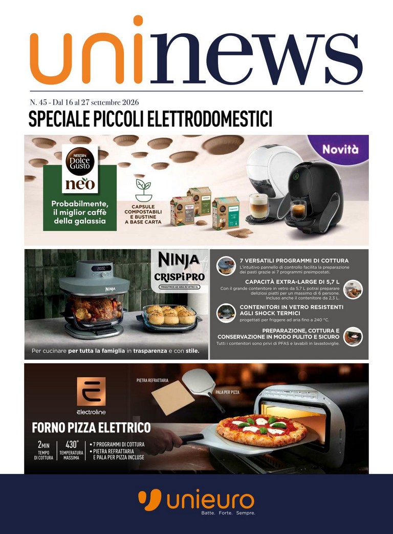 unieuro - Volantino attuale di Unieuro - Speciale Piccoli elettrodomestici valido dal mercoledì 16/09/2026 al domenica 27/09/2026 - page: 1