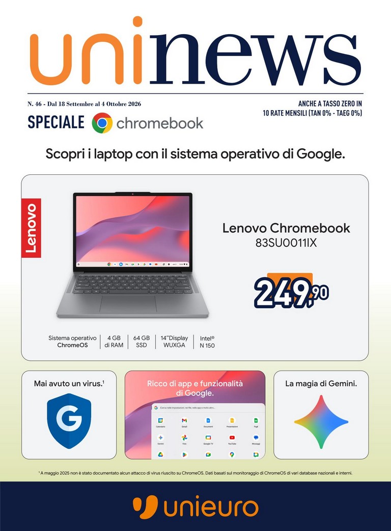 unieuro - Volantino attuale di Unieuro - Speciale Chromebook valido dal venerdì 18/09/2026 al domenica 04/10/2026 - page: 1